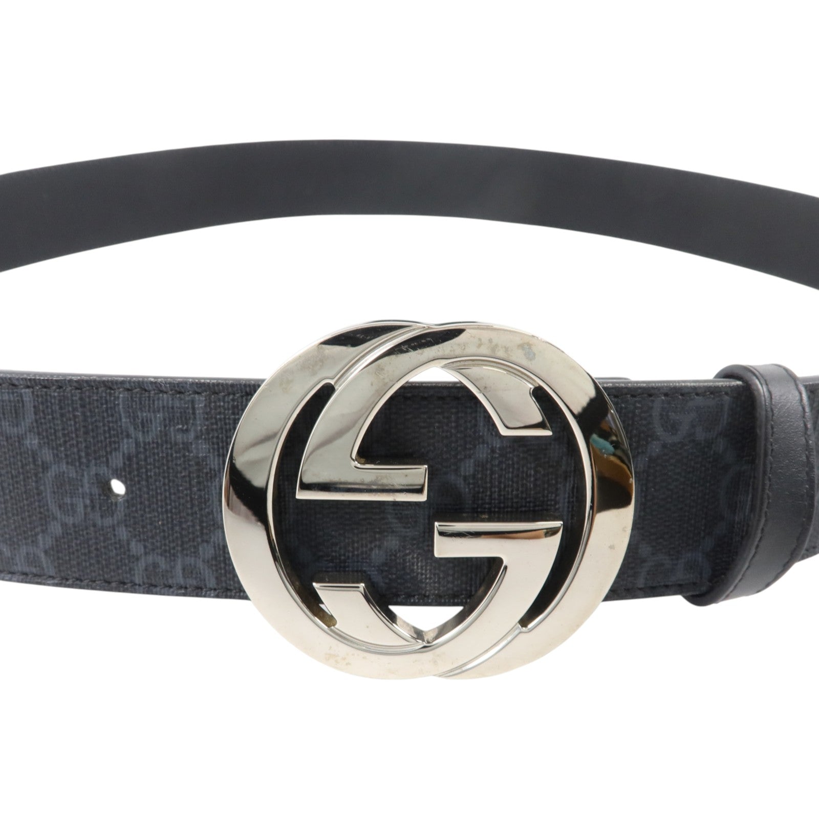 GUCCI 塗層帆布Belt with Interlocking G Buckle銀扣皮帶