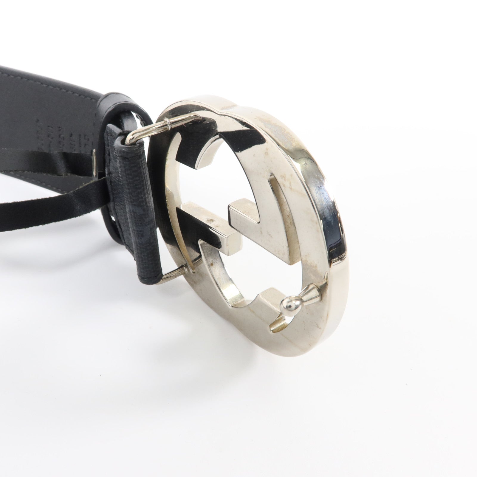 GUCCI 塗層帆布Belt with Interlocking G Buckle銀扣皮帶