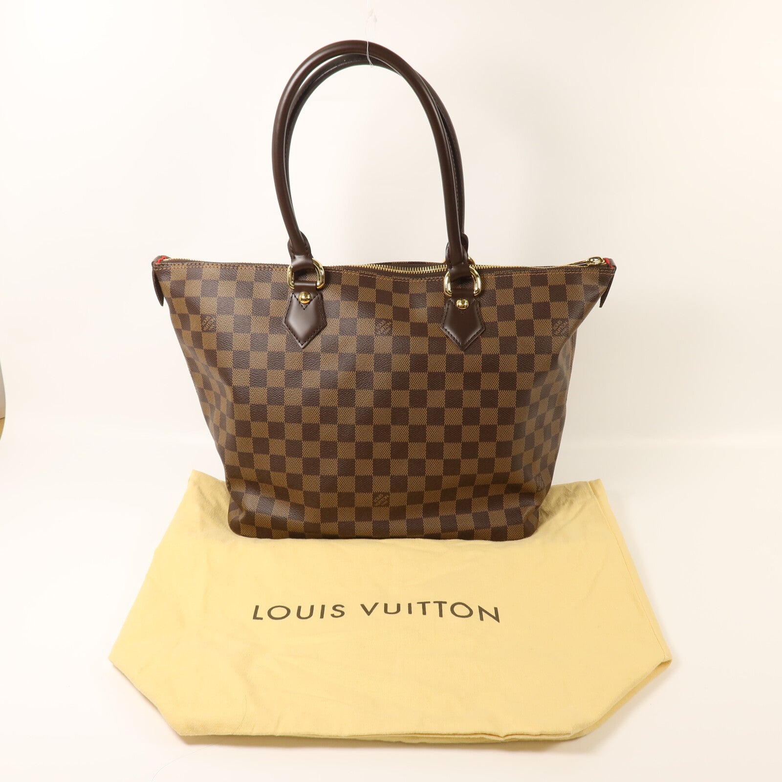LOUIS VUITTON Damier Saleya MM金扣肩背袋/手挽袋棕色