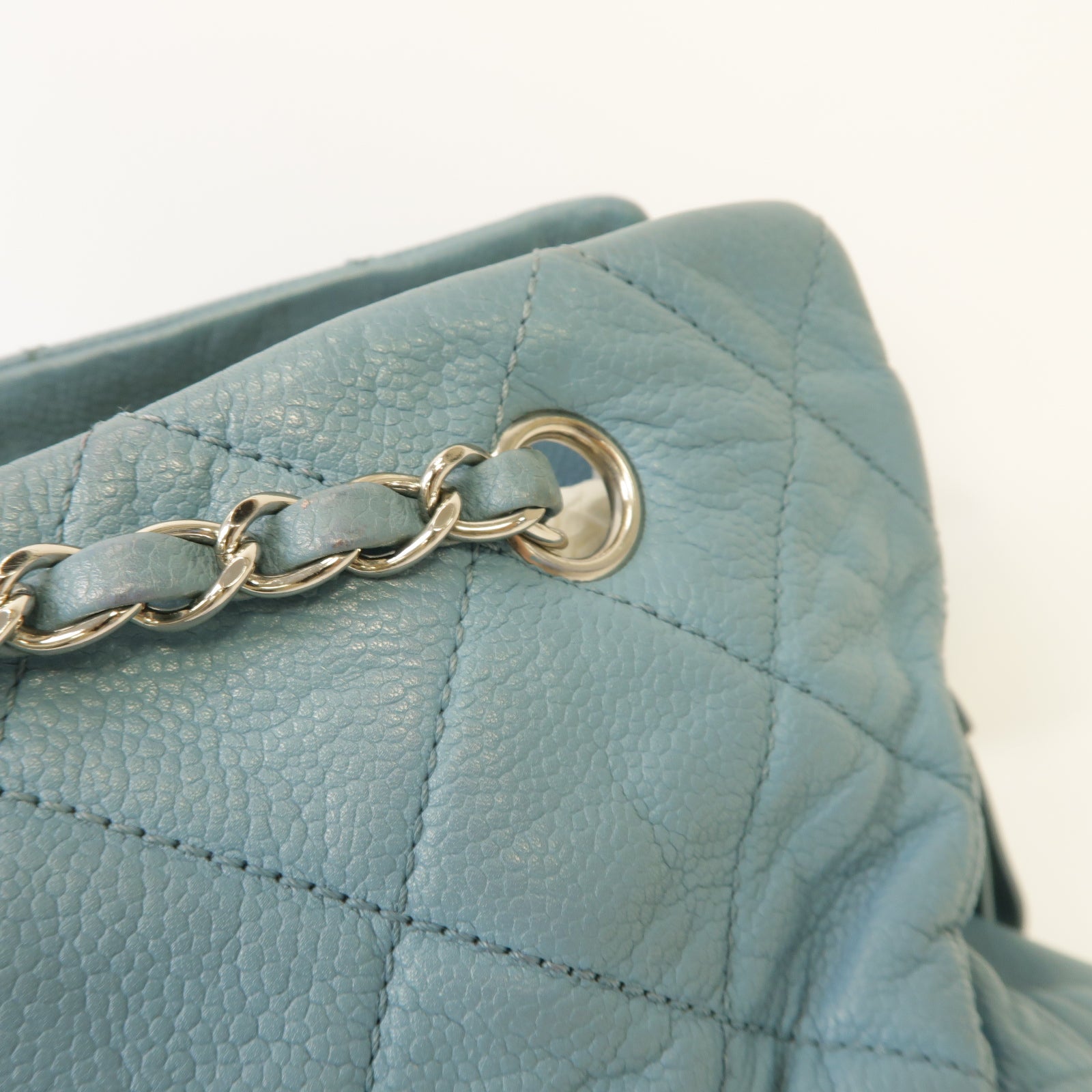 CHANEL 【激減優惠】菱格Caviar皮革Chain Shoulder Bag銀扣鏈帶肩背袋淺藍色