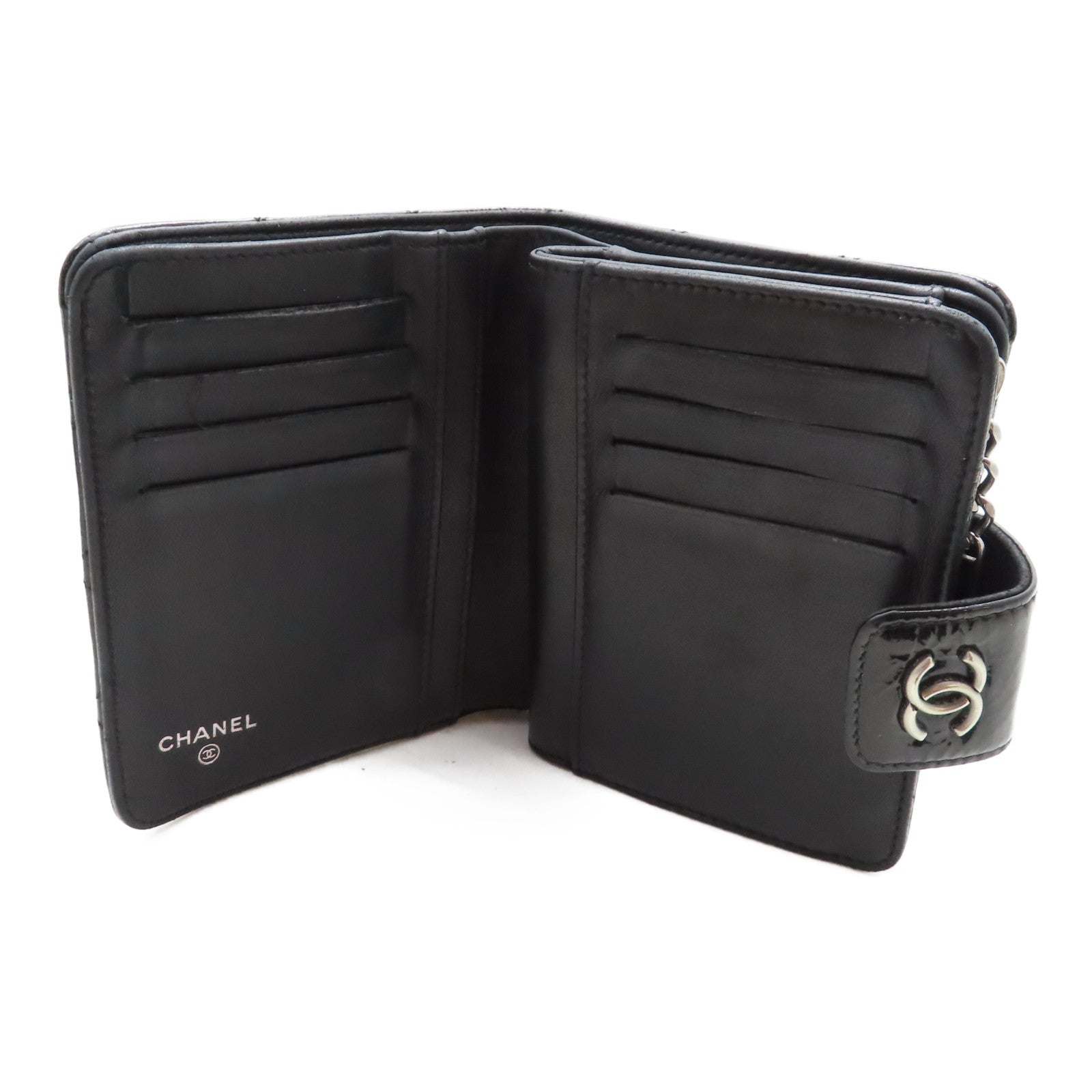 CHANEL 【激減優惠】菱格漆皮皮革Wallet銀扣錢包黑色