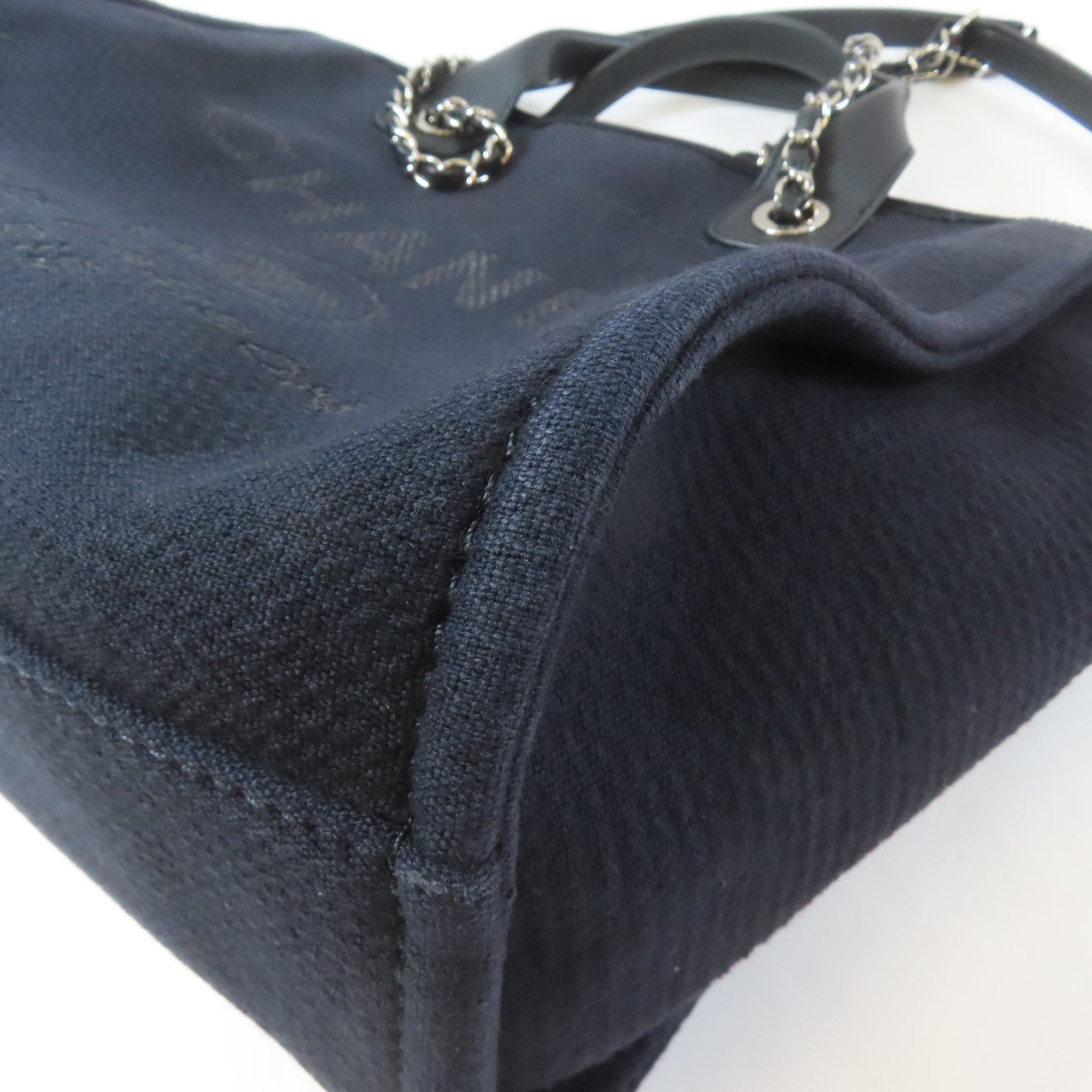 CHANEL 帆布Deauville Tote Medium 2 Way Chain Shoulder銀扣鏈帶手挽肩背兩用袋黑色