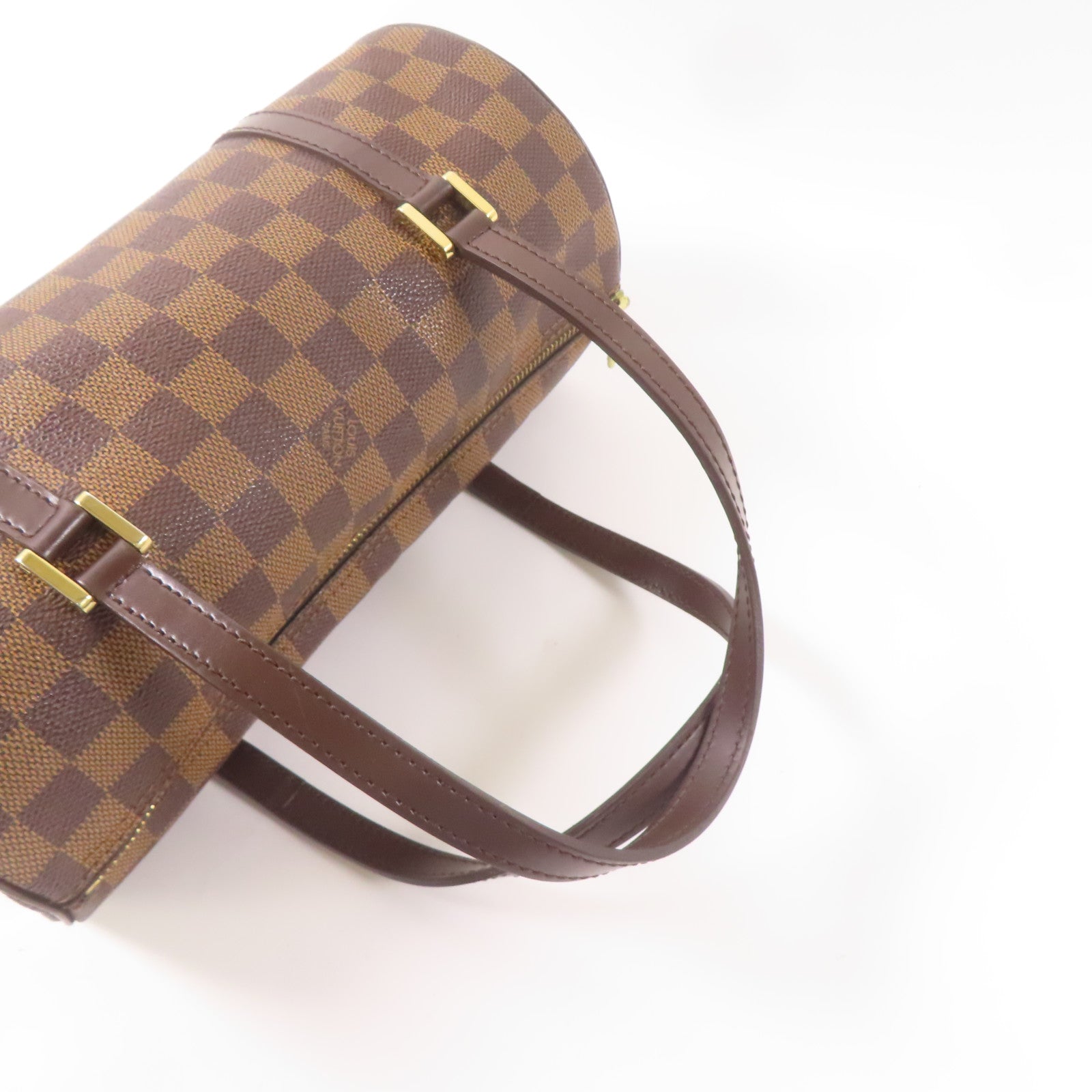 LOUIS VUITTON Damier Papillon PM金扣手挽袋棕色