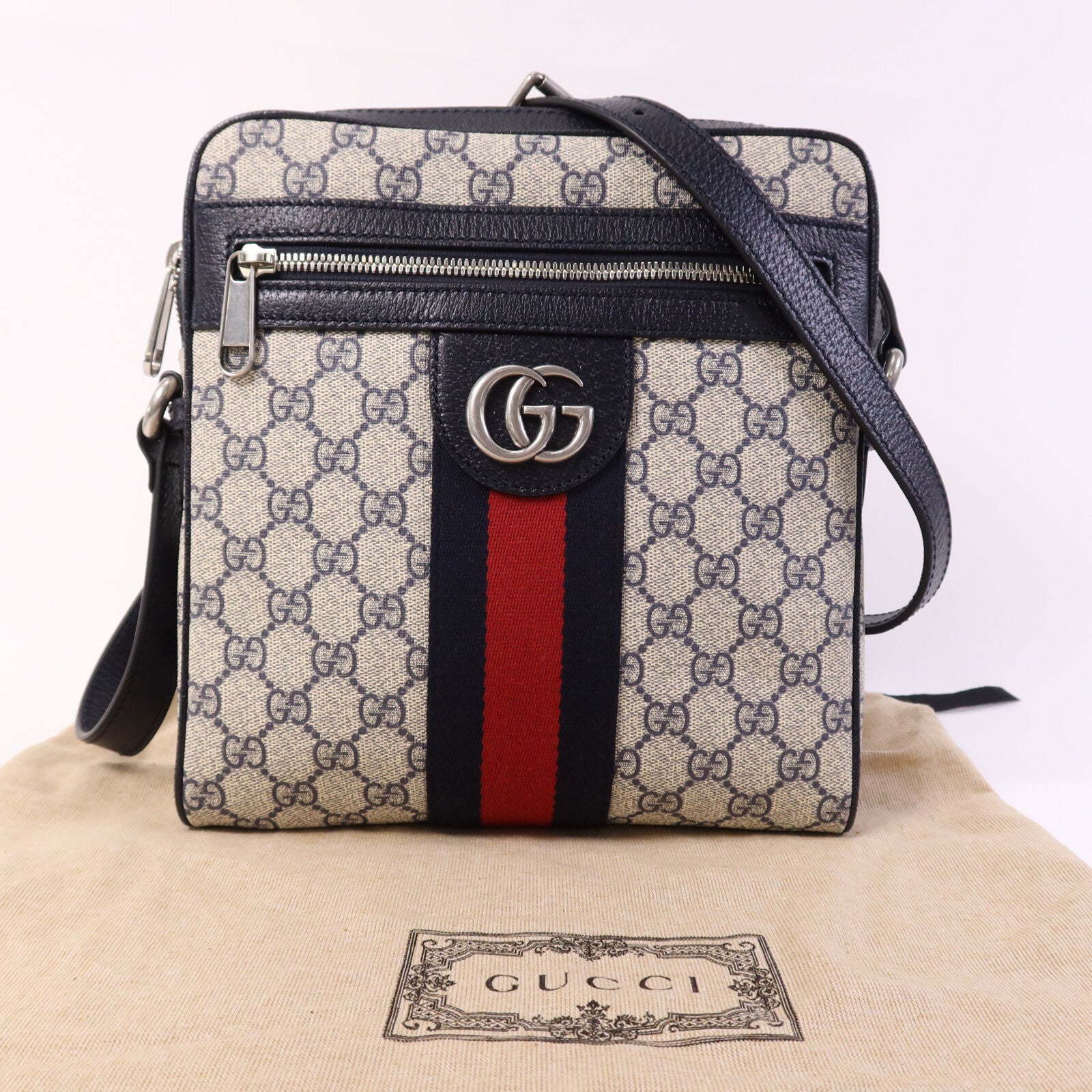 GUCCI 塗層帆布Ophidia Messenger GG Supreme銀扣肩背袋