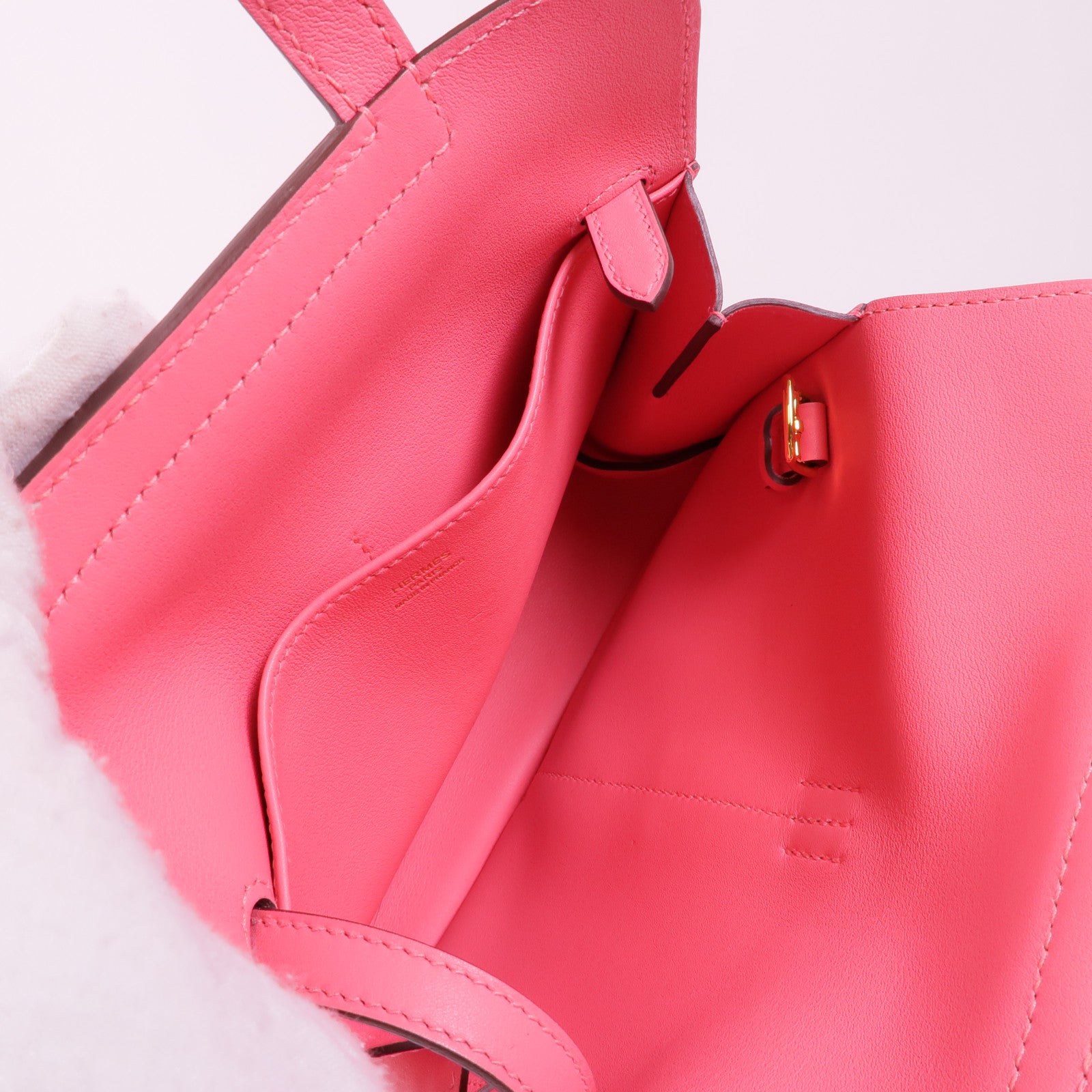 HERMES Swift皮革Mini Halzan金扣手挽肩背兩用袋Rose Azalee