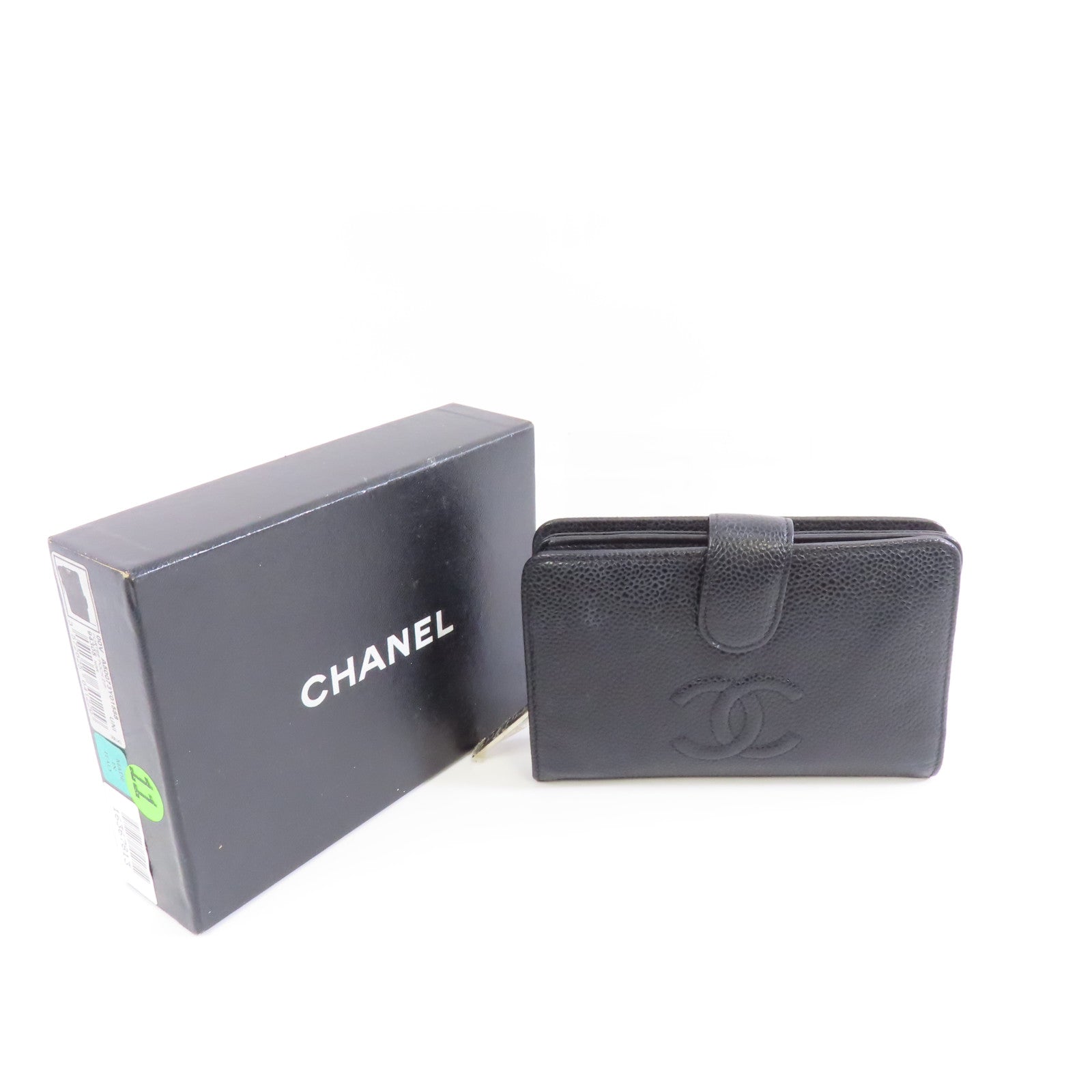 CHANEL 牛皮皮革Wallet銀扣錢包黑色