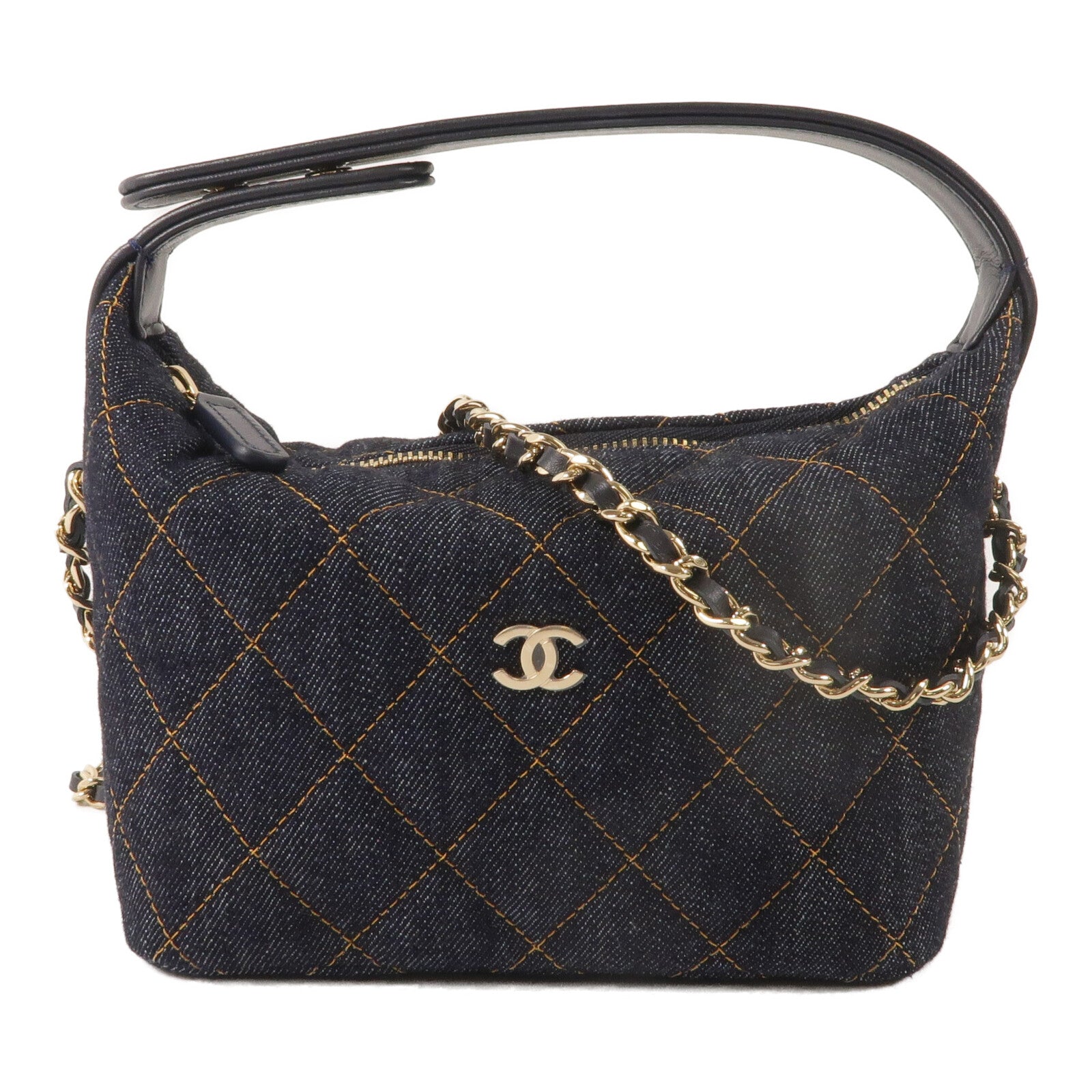 CHANEL 牛仔布Classic Clutch With Chain鏈帶手挽肩背兩用袋