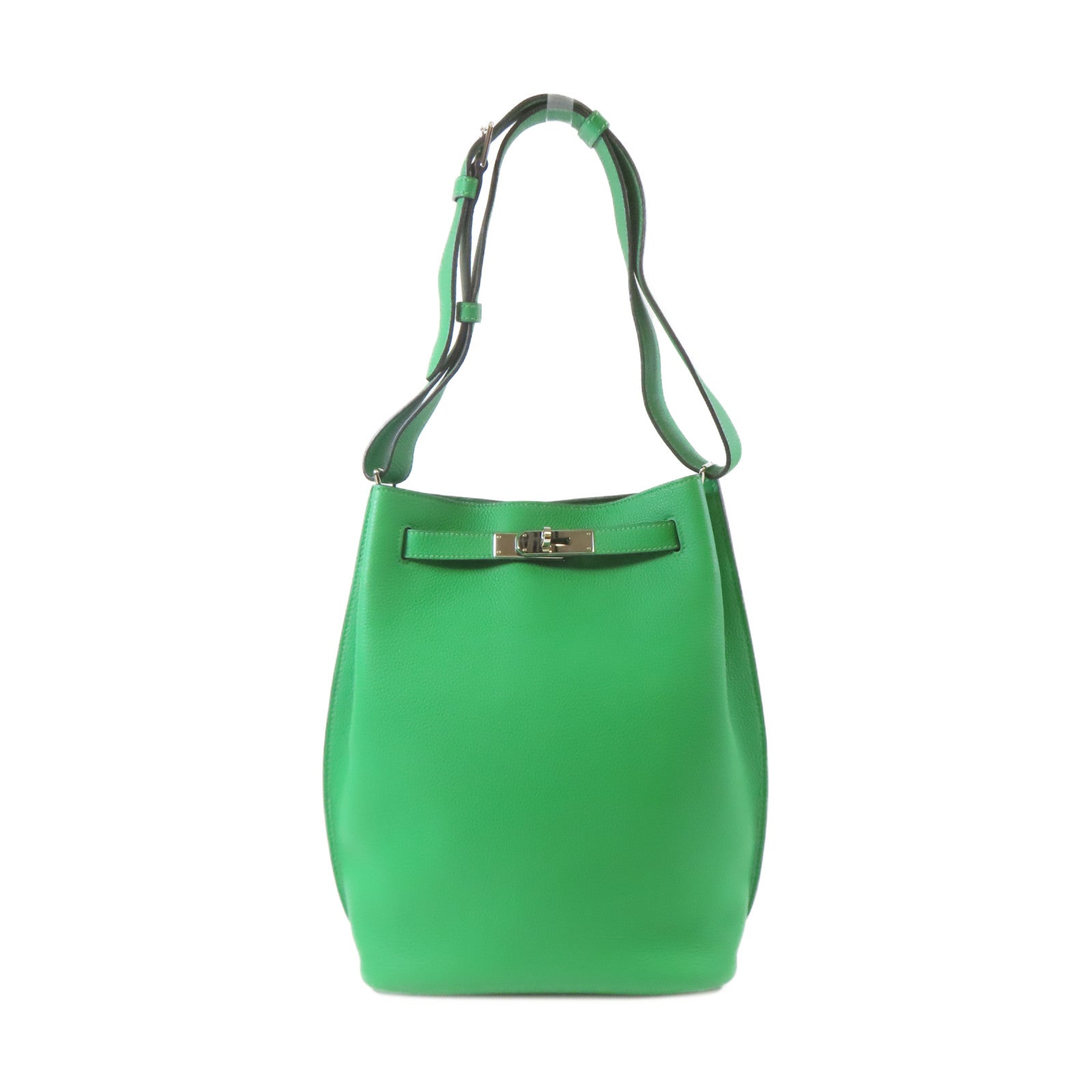 HERMES Togo皮革So Kelly 22銀扣肩背袋Bambou竹子綠色