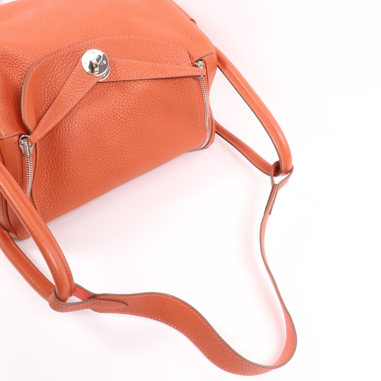 HERMES Clemence皮革Lindy 30銀扣手挽肩背兩用袋Orange