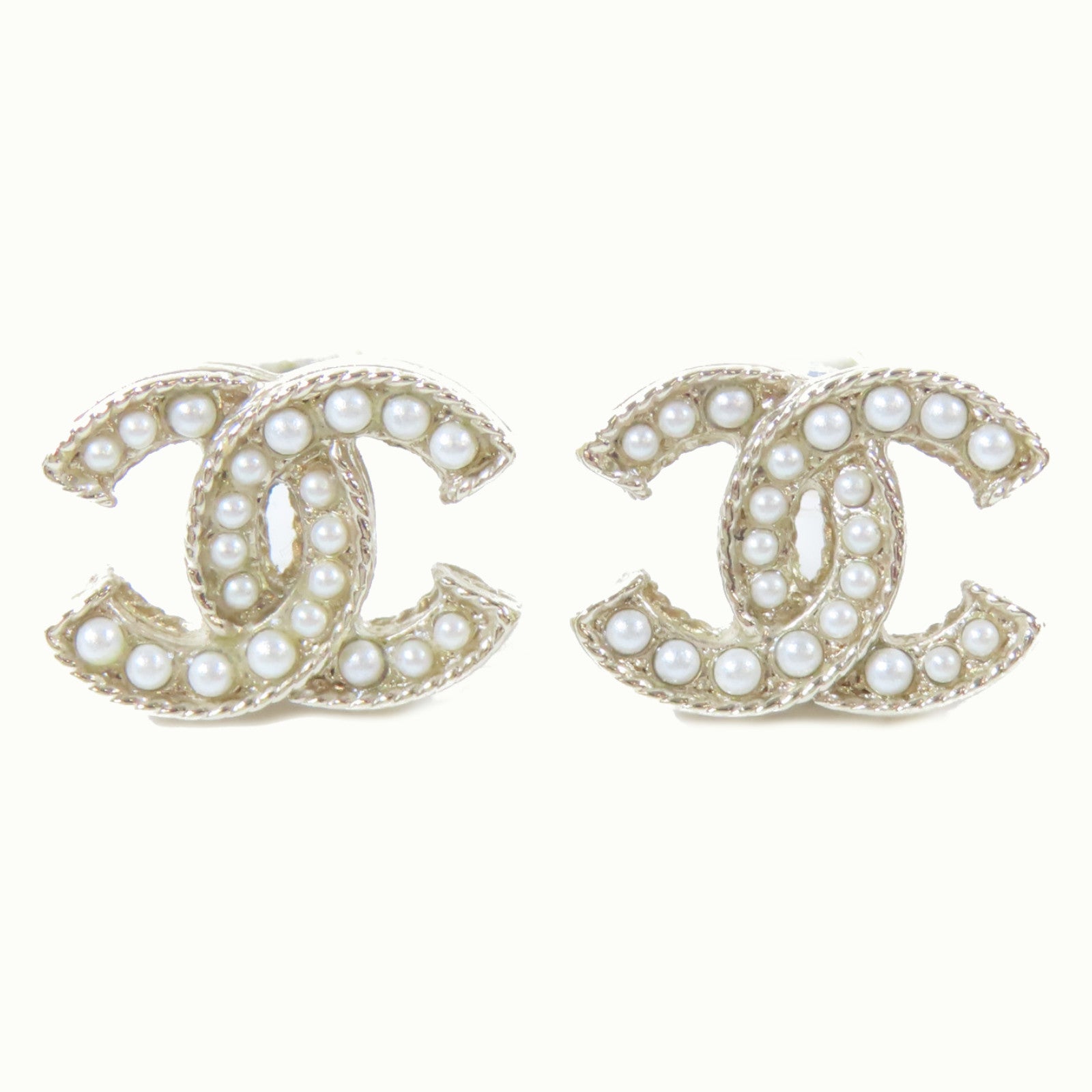 CHANEL 金屬Pierced Earrings耳環金色/白色