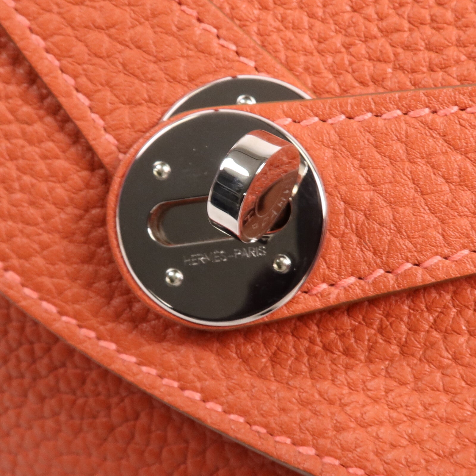 HERMES Clemence皮革Lindy 30銀扣手挽肩背兩用袋Orange