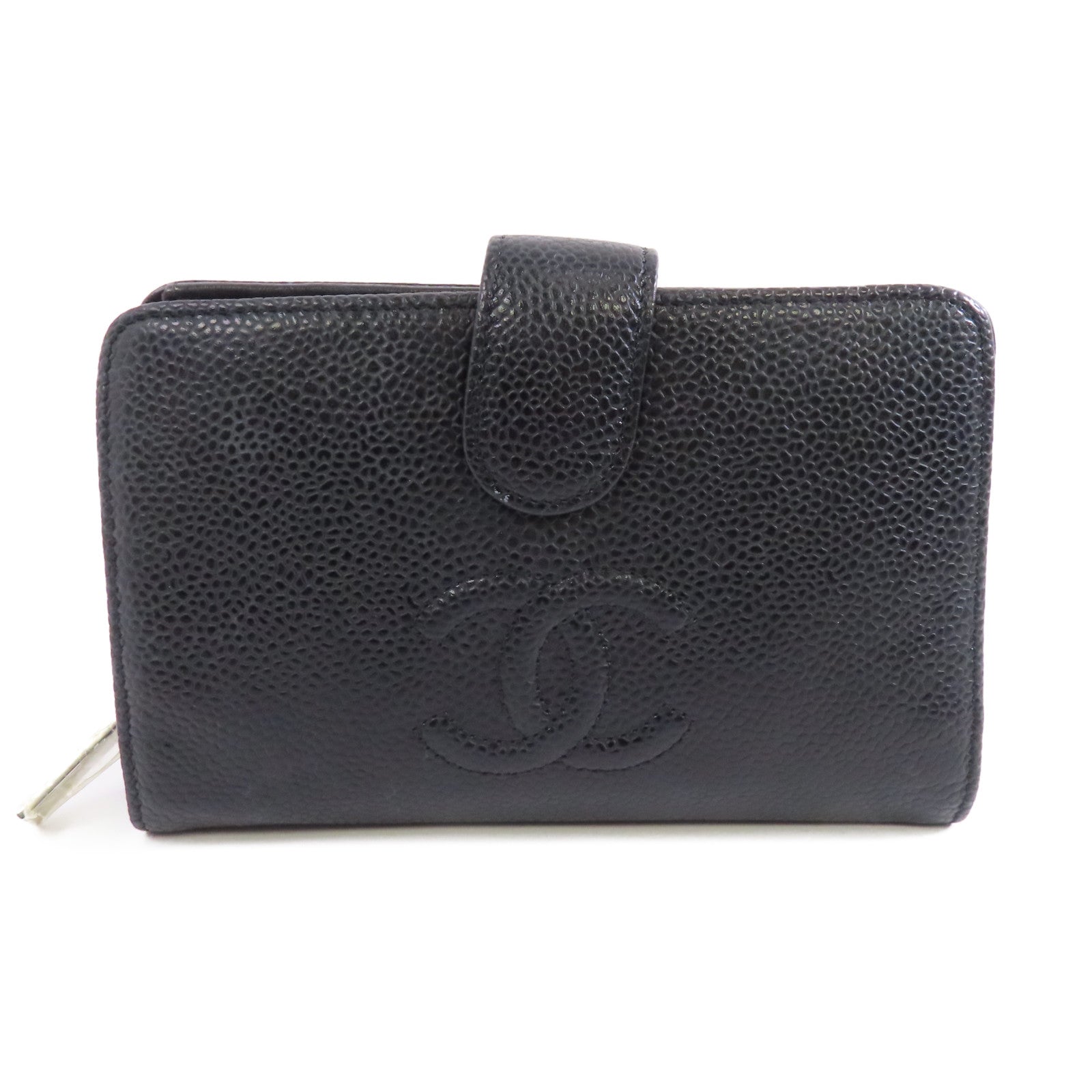 CHANEL 牛皮皮革Wallet銀扣錢包黑色