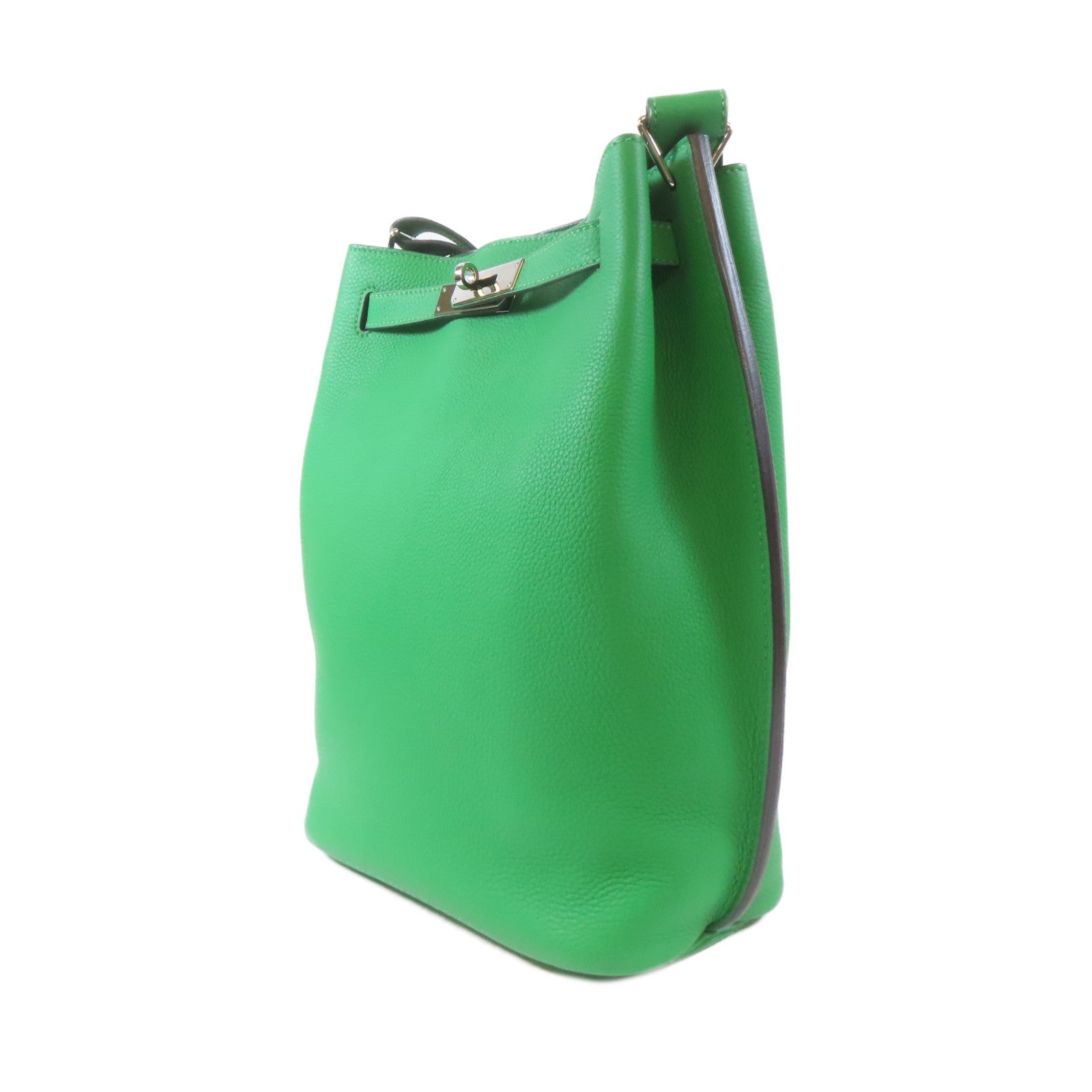 HERMES Togo皮革So Kelly 22銀扣肩背袋Bambou竹子綠色