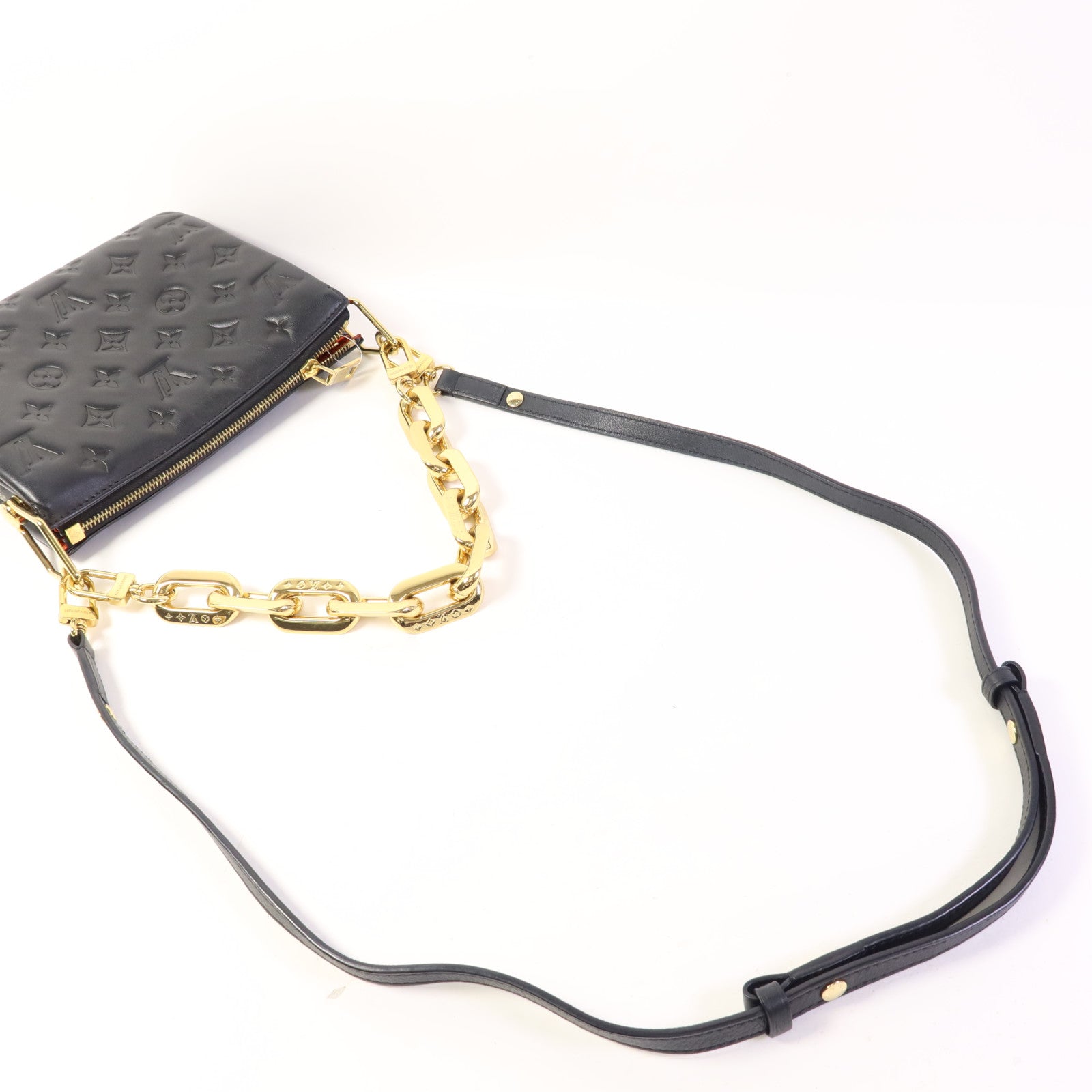 LOUIS VUITTON Monogram Embossed Coussin BB金扣鏈帶手挽肩背兩用袋