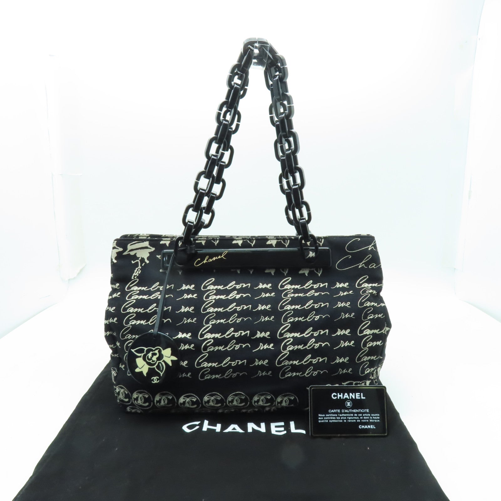 CHANEL 【清倉大減價】帆布Chain Shoulder Bag銀扣鏈帶肩背袋黒色