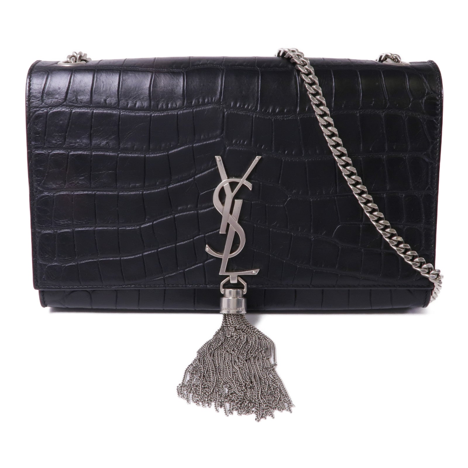SAINT LAURENT 牛皮皮革Shoulder Bag銀扣鏈帶肩背袋