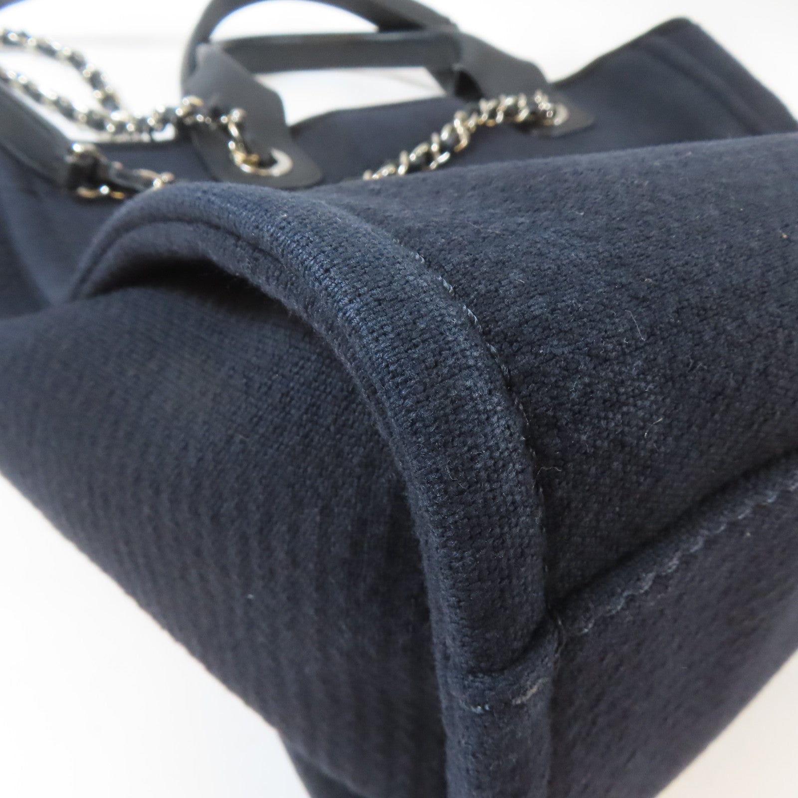 CHANEL 帆布Deauville Tote Medium 2 Way Chain Shoulder銀扣鏈帶手挽肩背兩用袋黑色