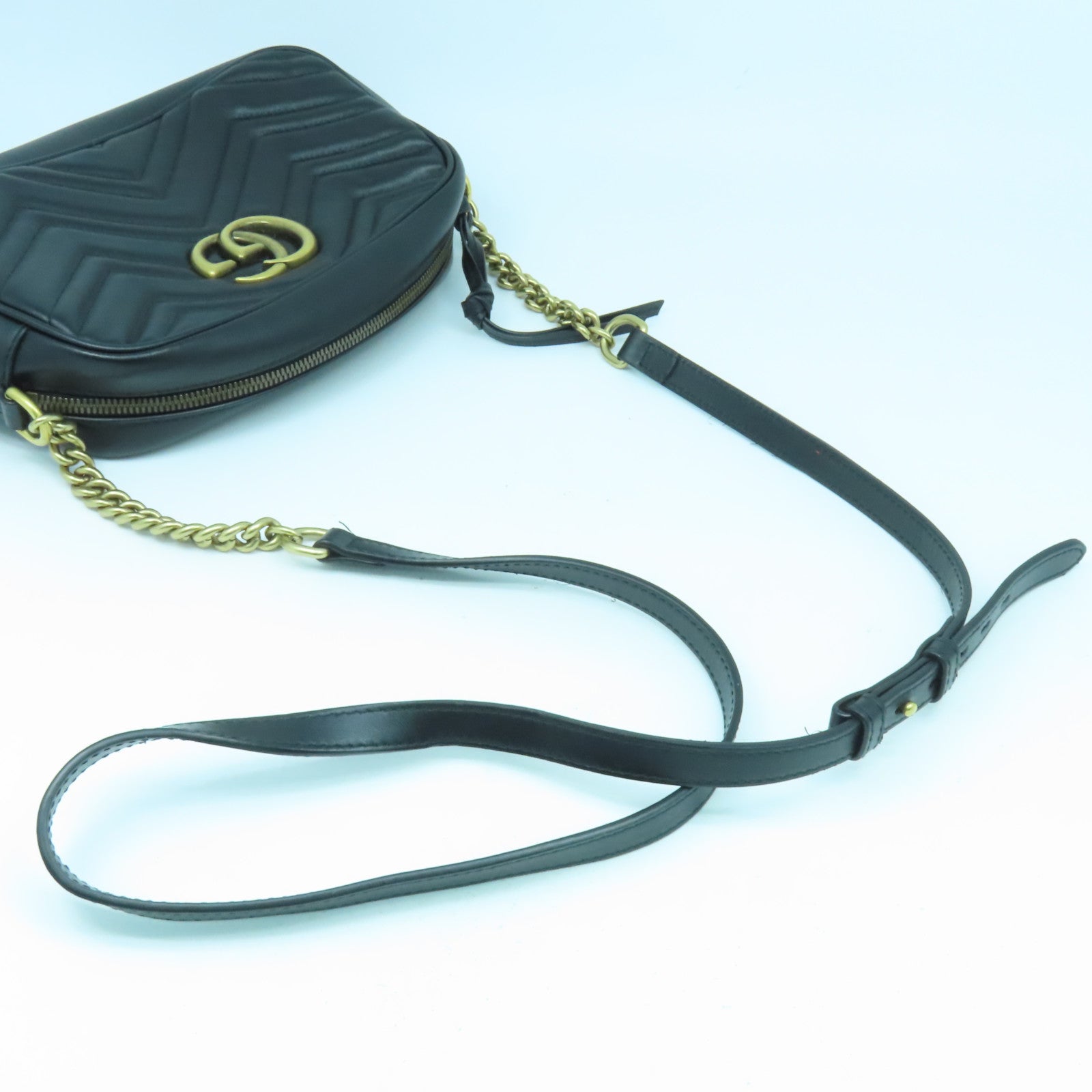 GUCCI 【激減優惠】牛皮皮革GG Marmont金扣肩背袋黑色