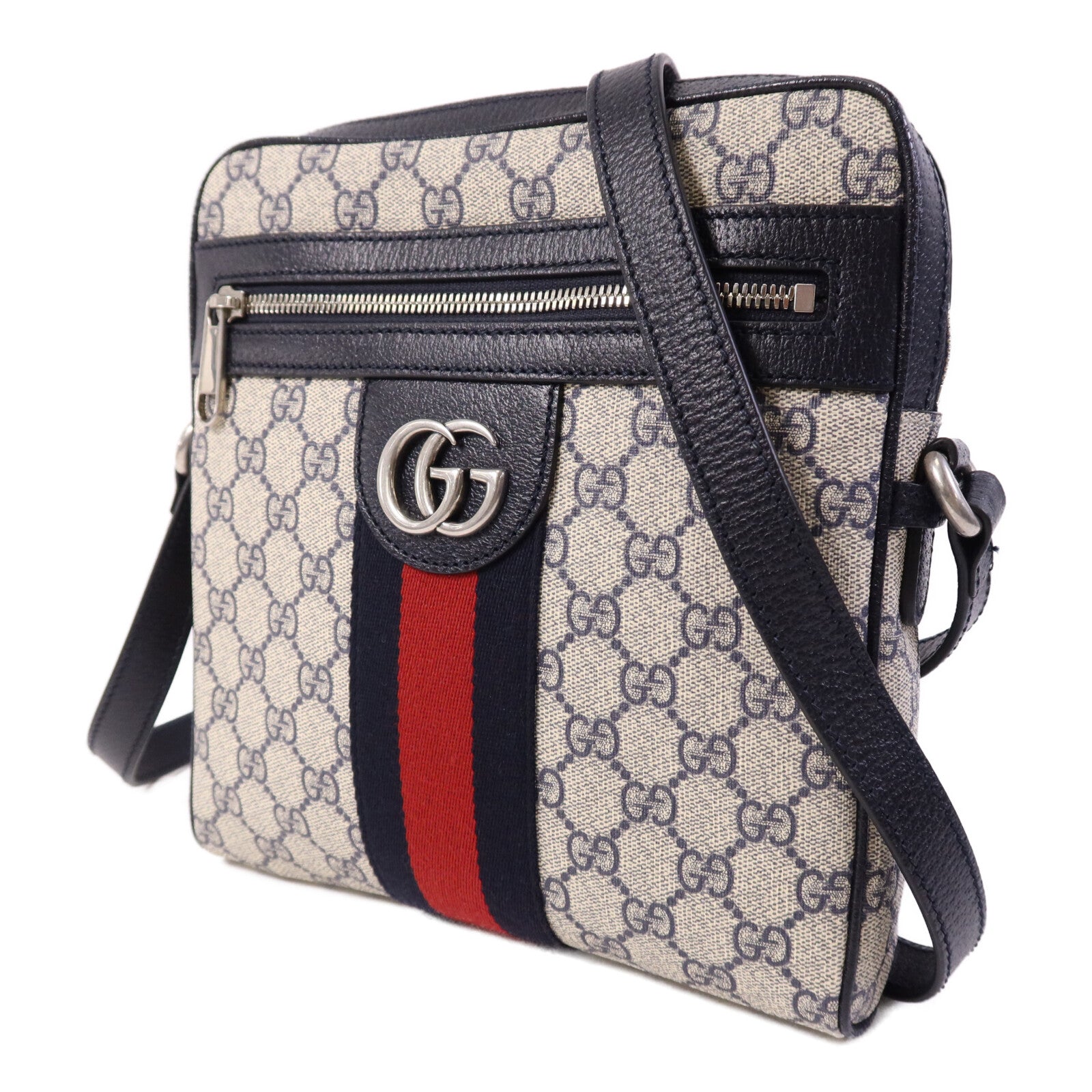 GUCCI 塗層帆布Ophidia Messenger GG Supreme銀扣肩背袋