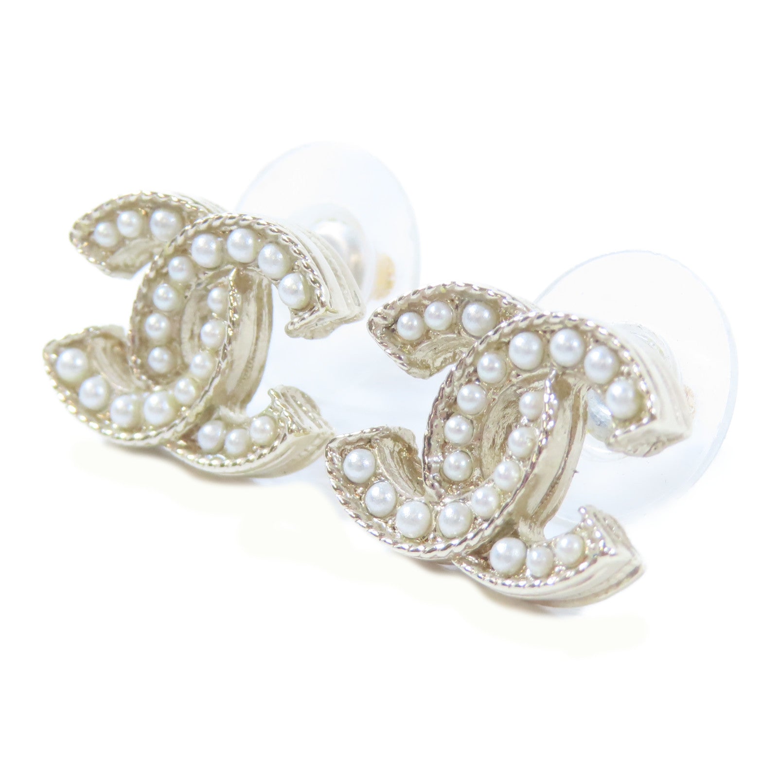 CHANEL 金屬Pierced Earrings耳環金色/白色