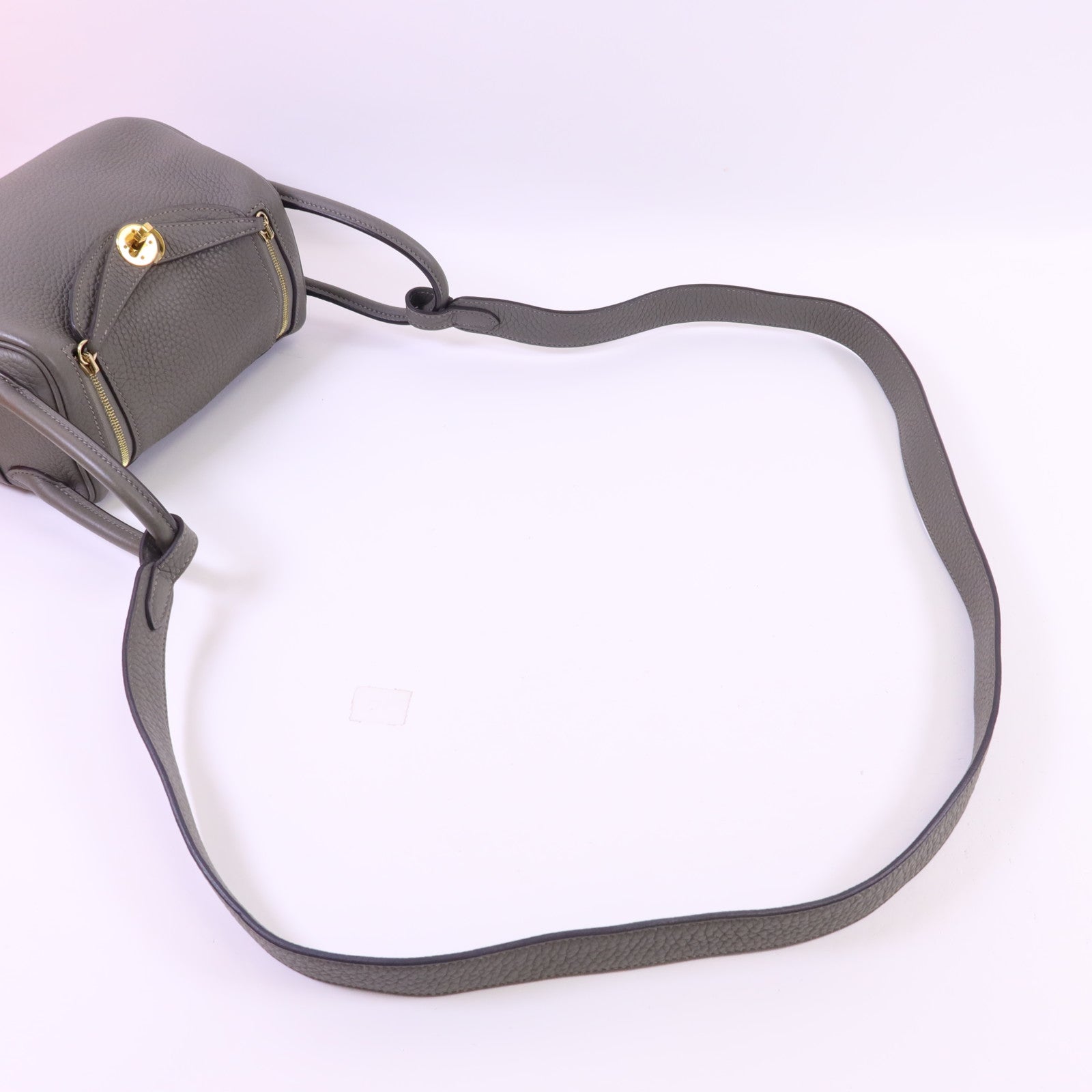 HERMES Clemence皮革Mini Lindy金扣手挽肩背兩用袋Gris Meyer
