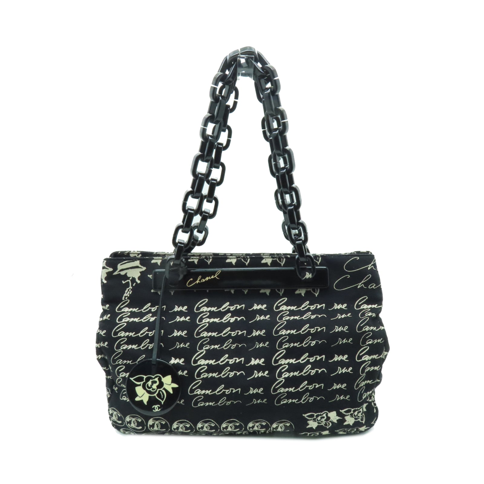 CHANEL 【清倉大減價】帆布Chain Shoulder Bag銀扣鏈帶肩背袋黒色