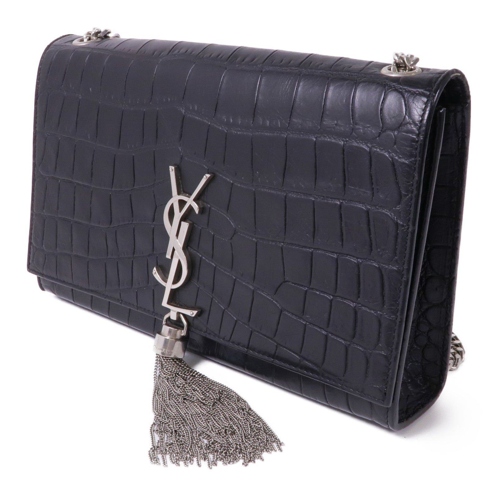 SAINT LAURENT 牛皮皮革Shoulder Bag銀扣鏈帶肩背袋