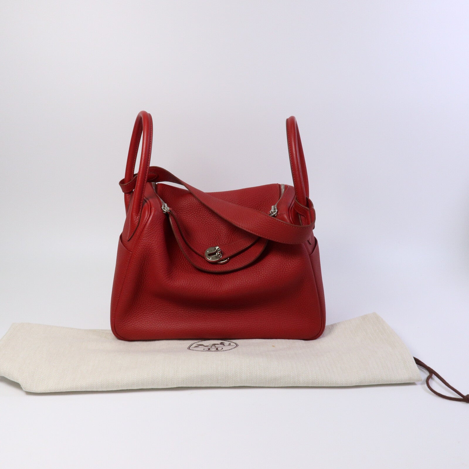 HERMES Clemence皮革Lindy 30手挽肩背兩用袋Rouge Garance