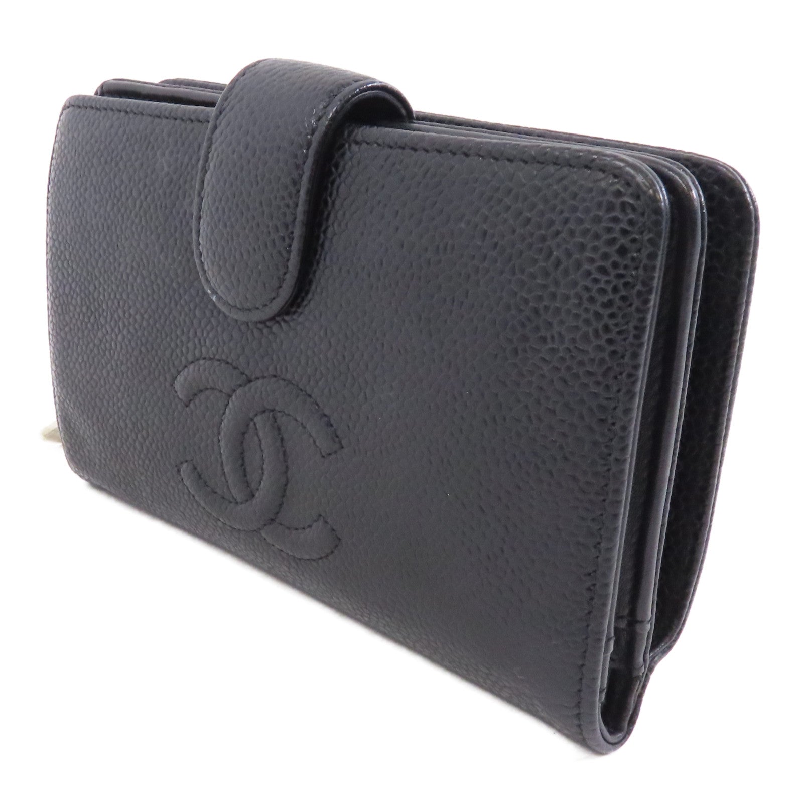 CHANEL 牛皮皮革Wallet銀扣錢包黑色