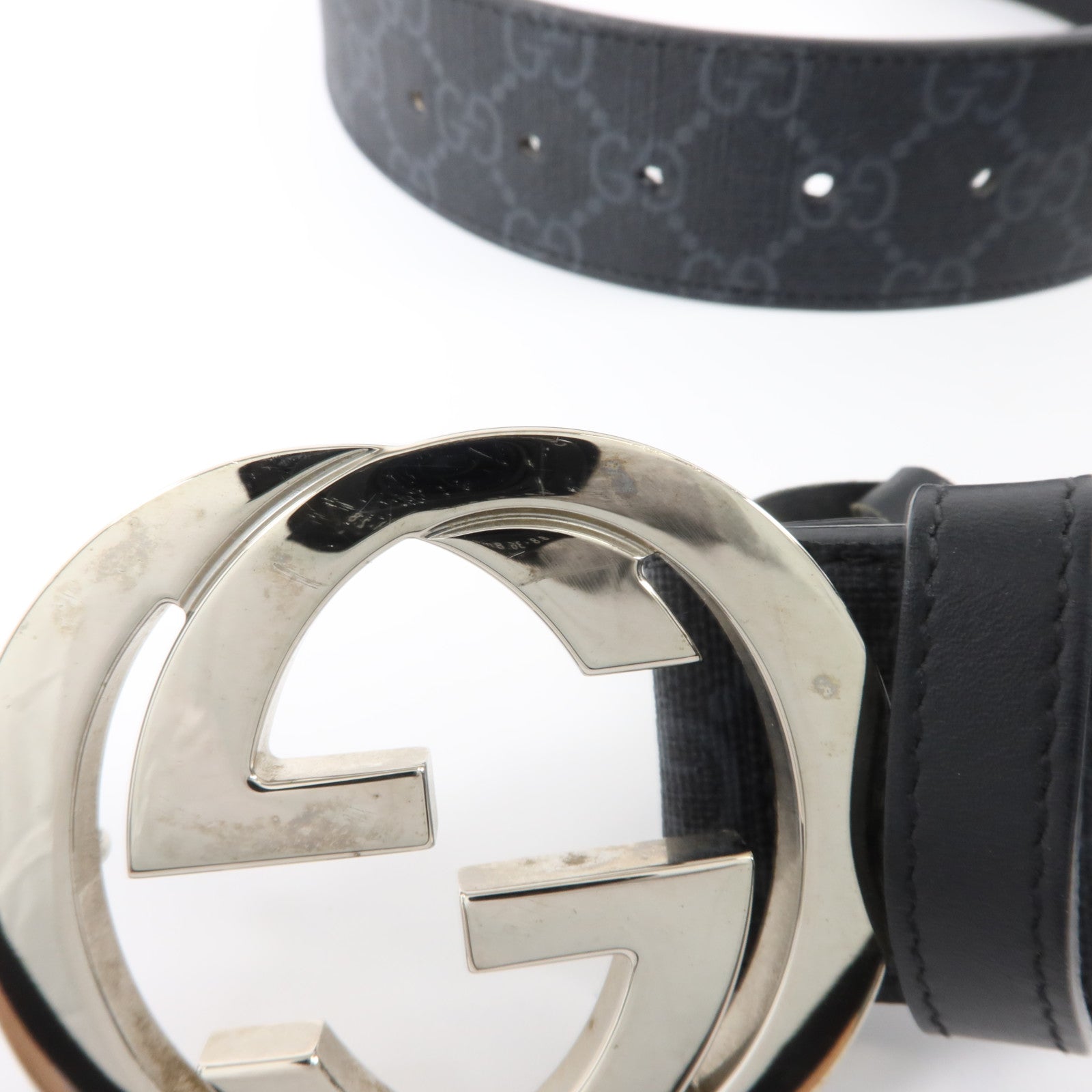 GUCCI 塗層帆布Belt with Interlocking G Buckle銀扣皮帶