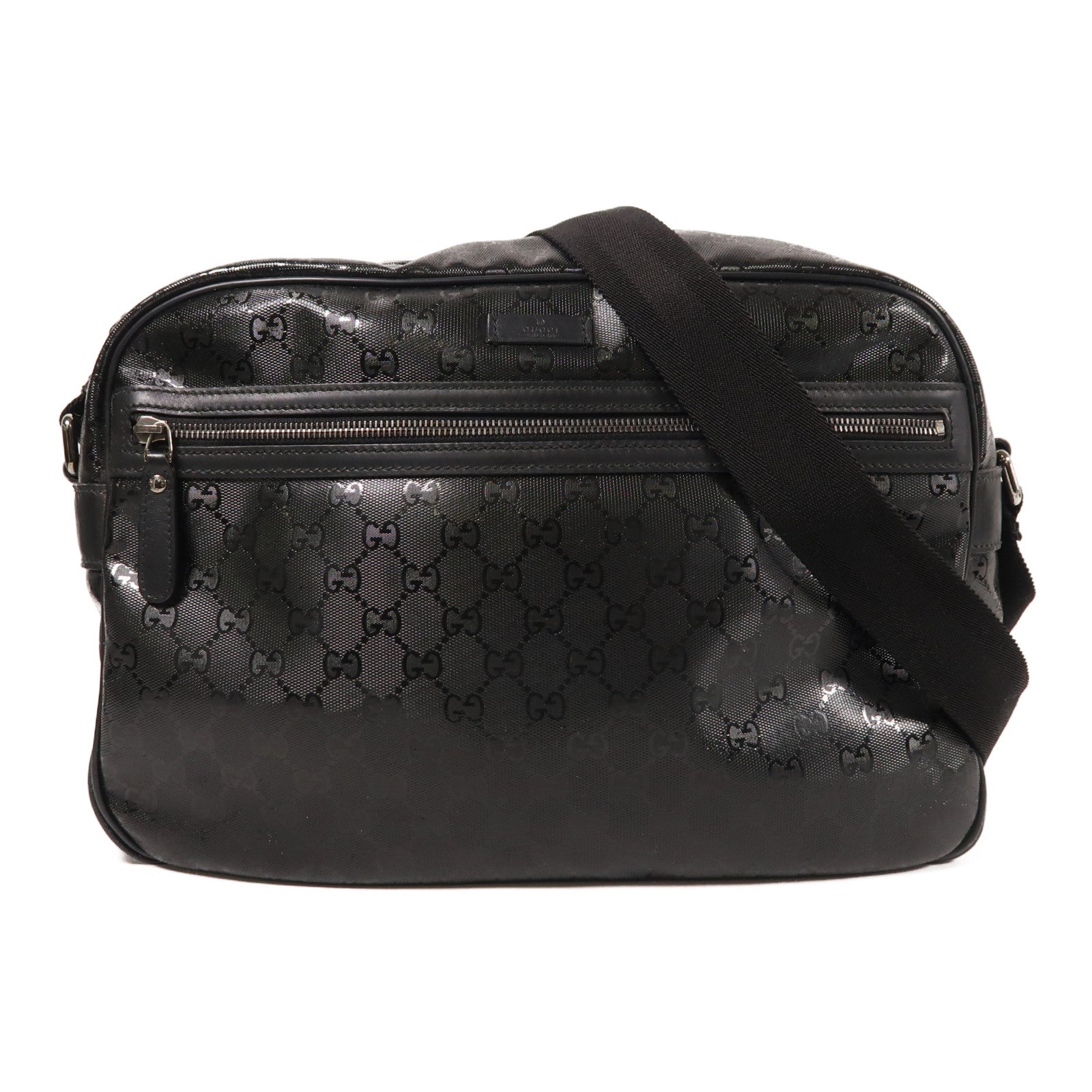 GUCCI 塗層帆布GG Implementation銀扣肩背袋