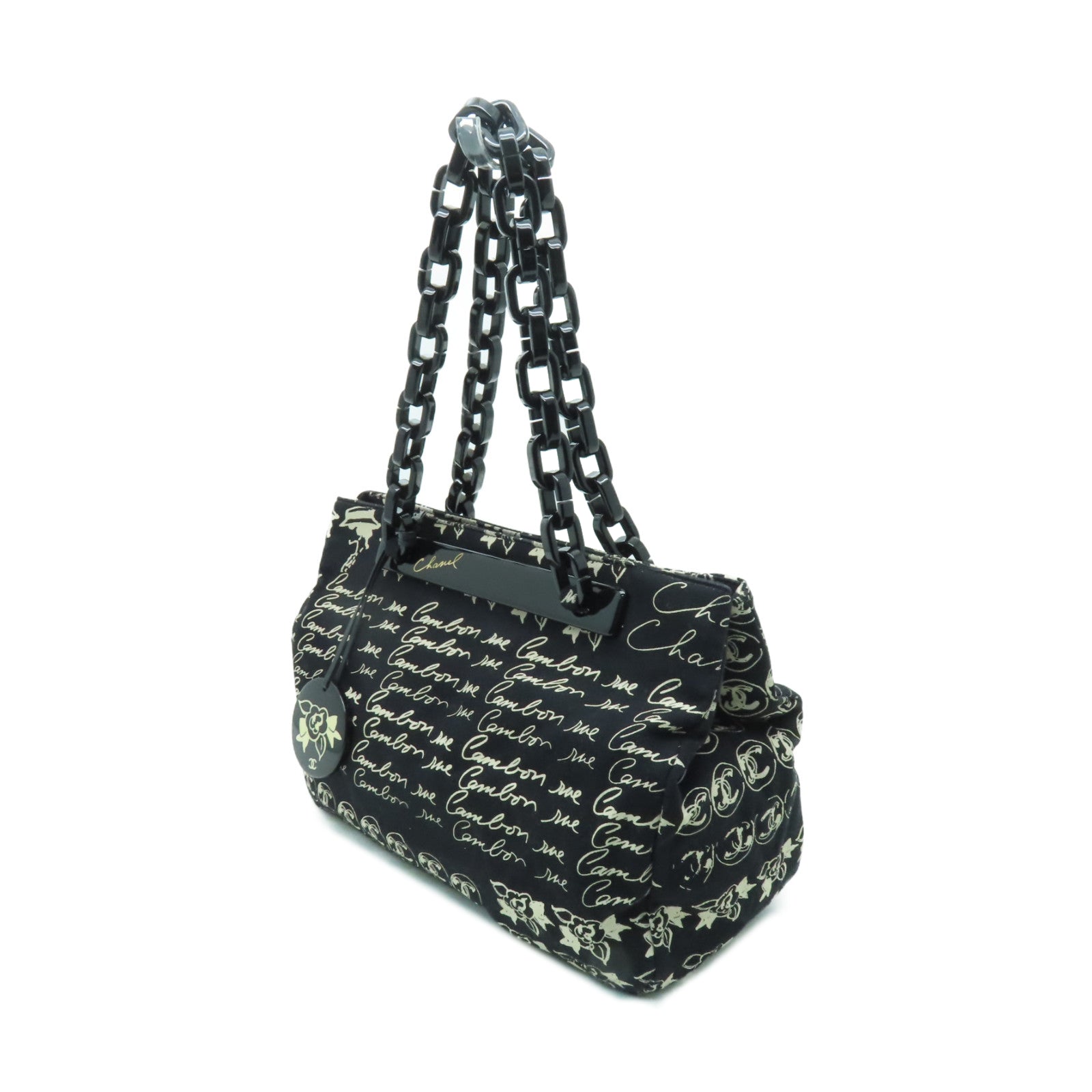 CHANEL 【清倉大減價】帆布Chain Shoulder Bag銀扣鏈帶肩背袋黒色