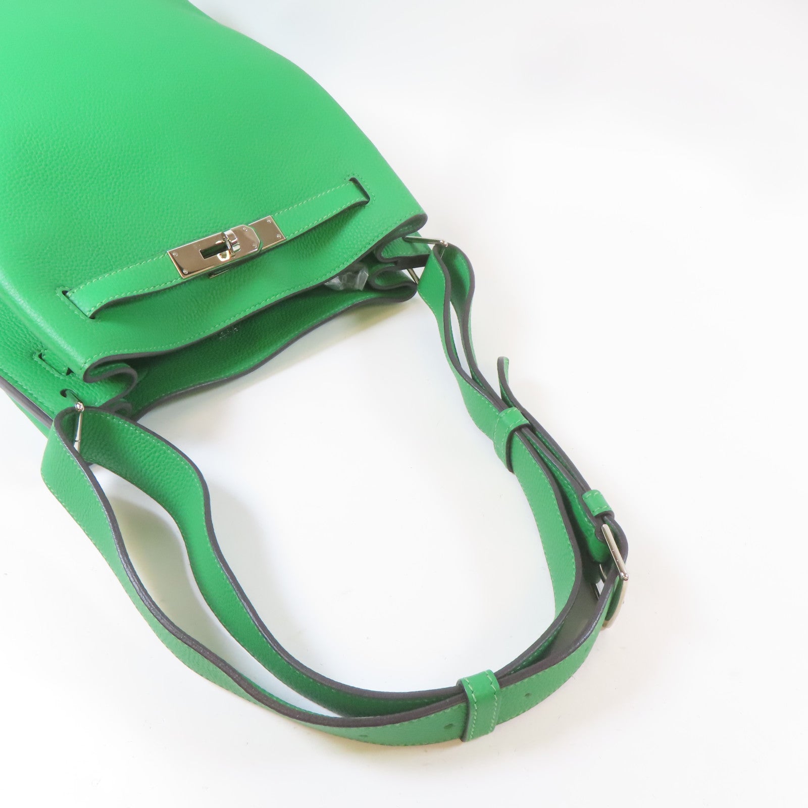 HERMES Togo皮革So Kelly 22銀扣肩背袋Bambou竹子綠色