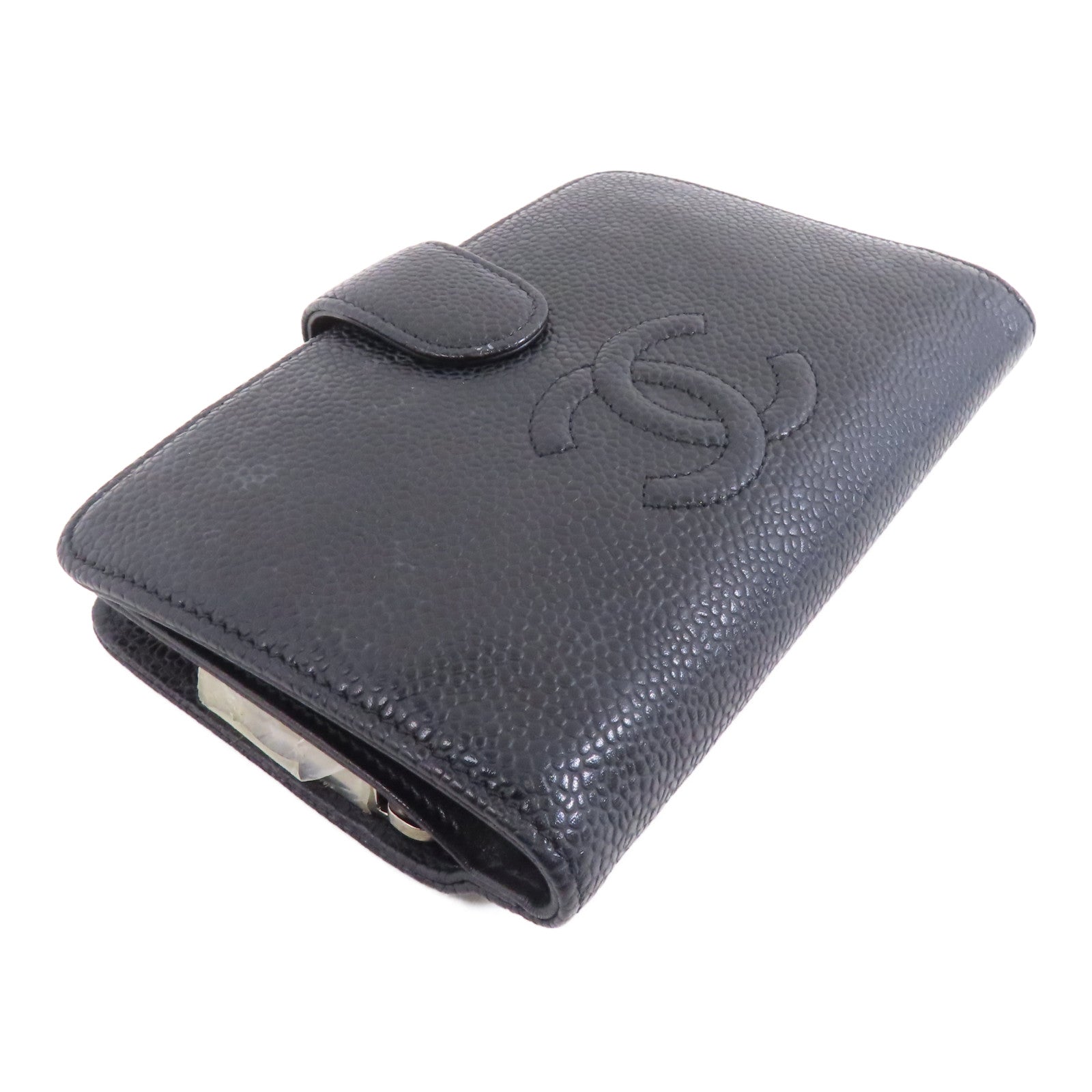 CHANEL 牛皮皮革Wallet銀扣錢包黑色
