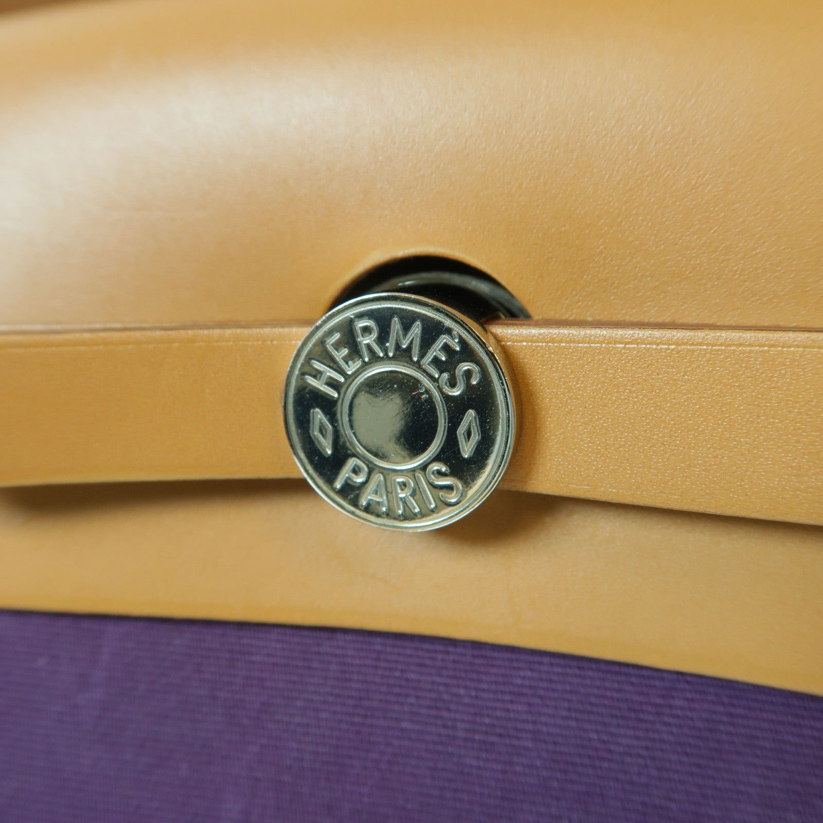 HERMES 帆布Herbag PM銀扣手挽肩背兩用袋紫色/啡色