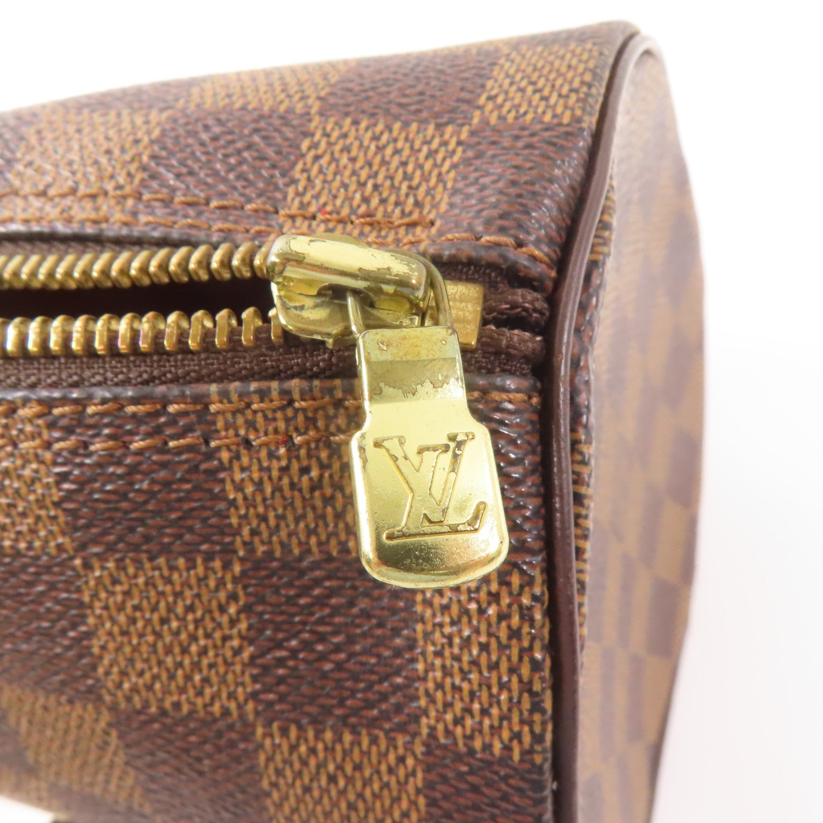 LOUIS VUITTON Damier Papillon PM金扣手挽袋棕色