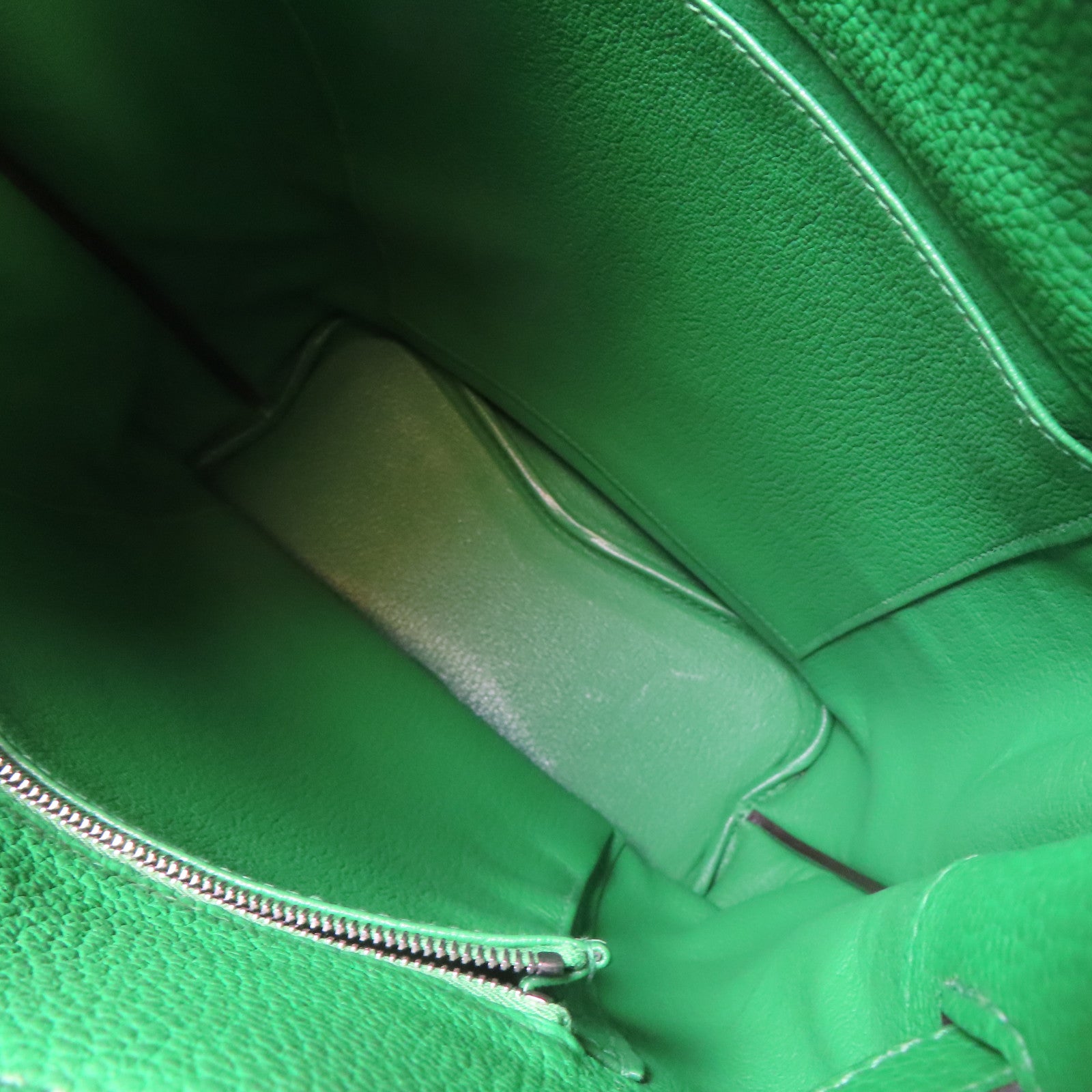 HERMES Togo皮革So Kelly 22銀扣肩背袋Bambou竹子綠色