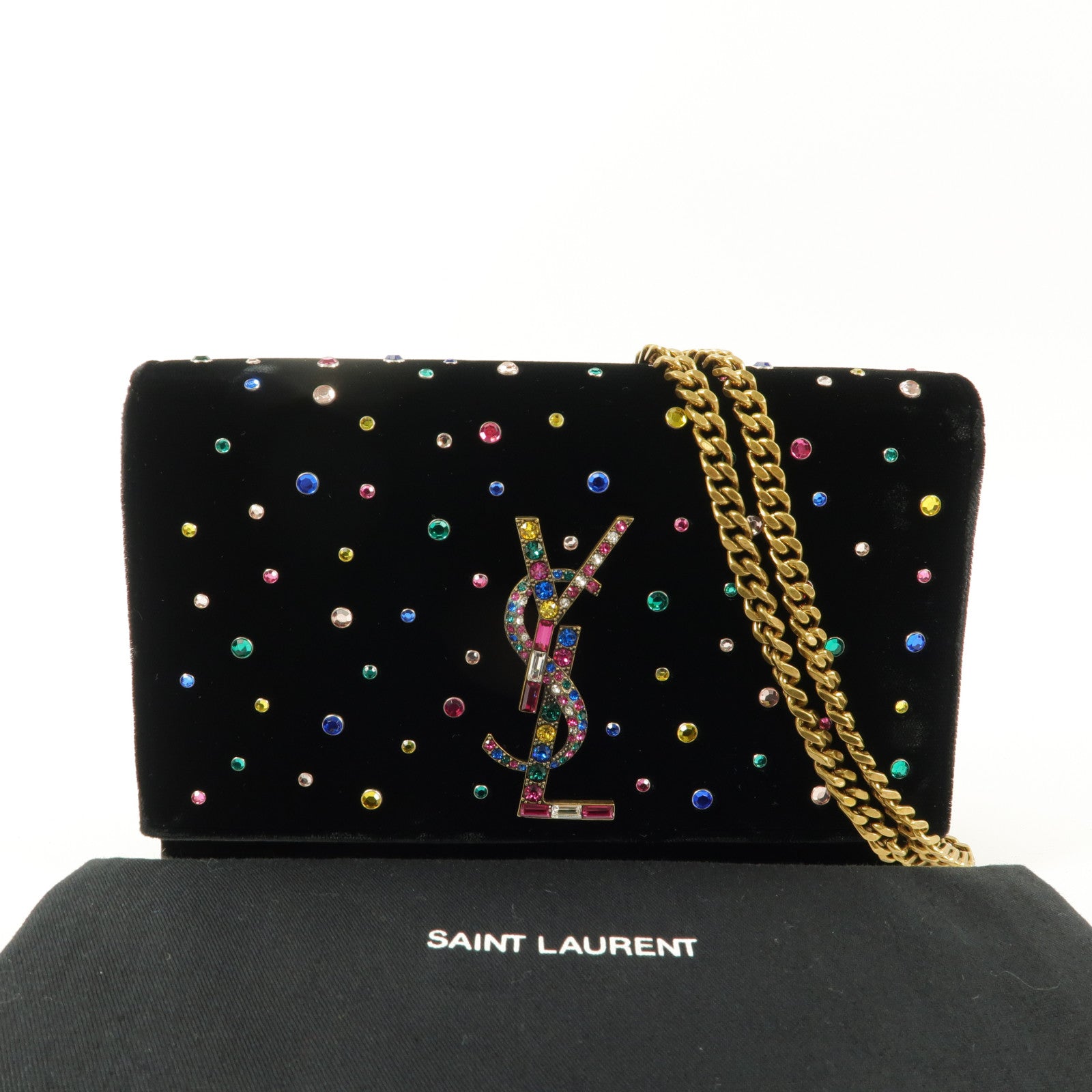 SAINT LAURENT 天鵝絨Crossbody Shoulder Bag鏈帶肩背袋