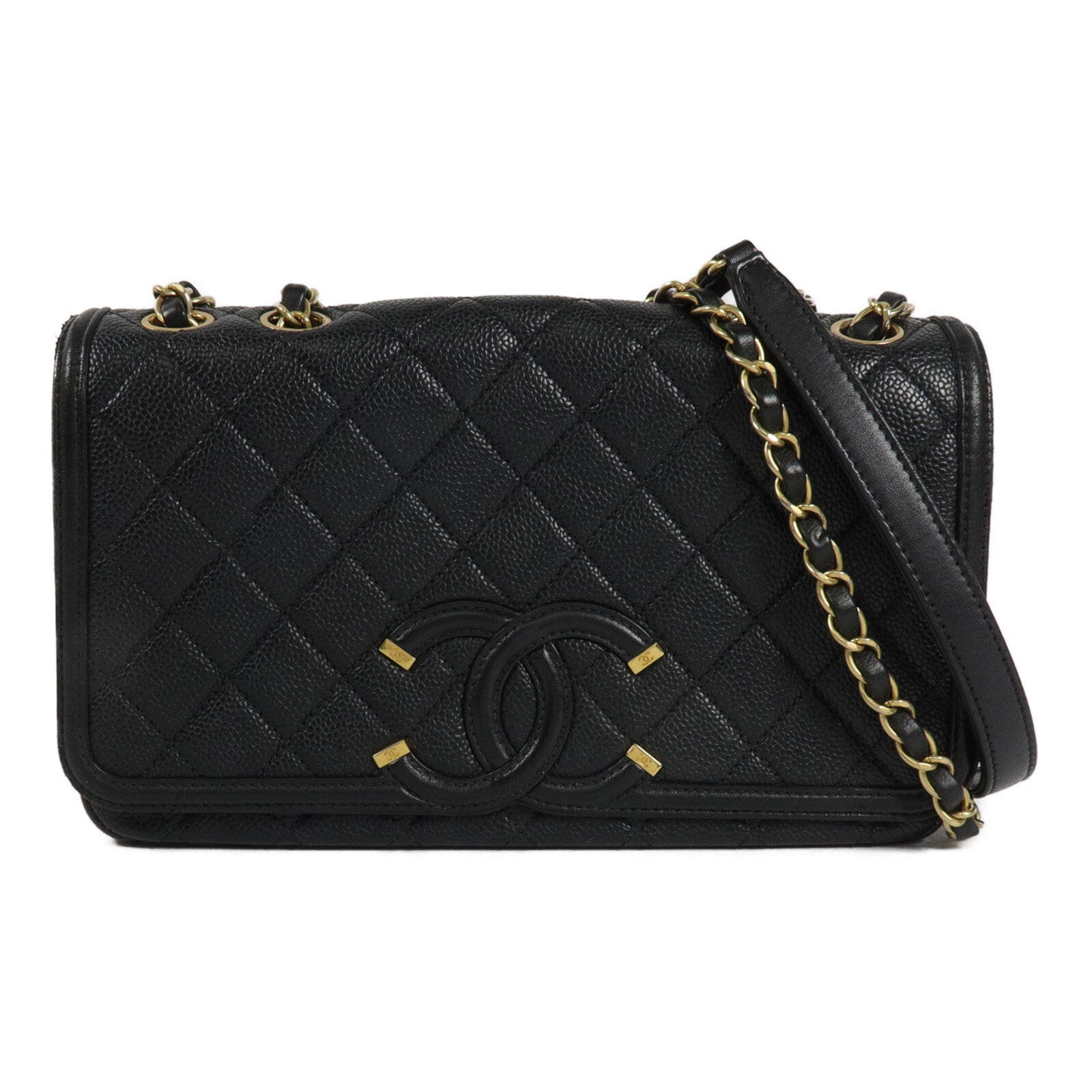 CHANEL 牛皮皮革CC Filigree鏈帶肩背袋