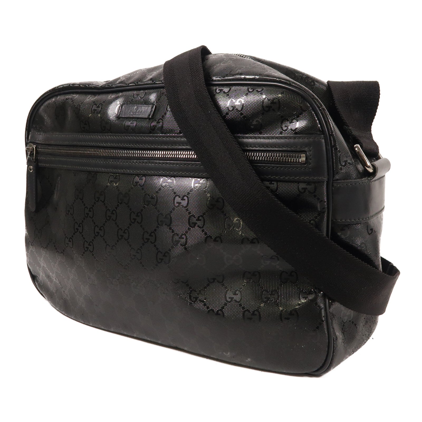 GUCCI 塗層帆布GG Implementation銀扣肩背袋