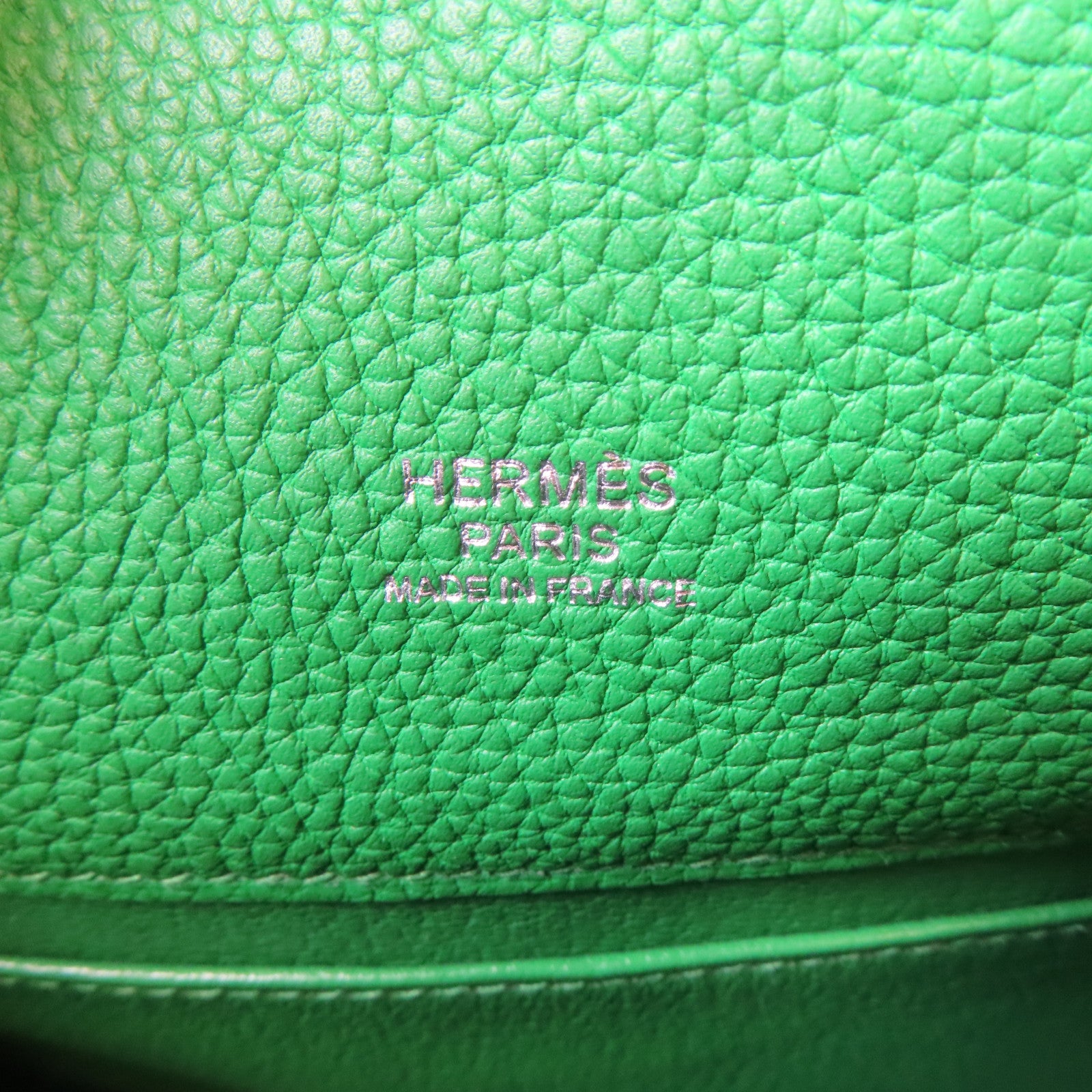 HERMES Togo皮革So Kelly 22銀扣肩背袋Bambou竹子綠色