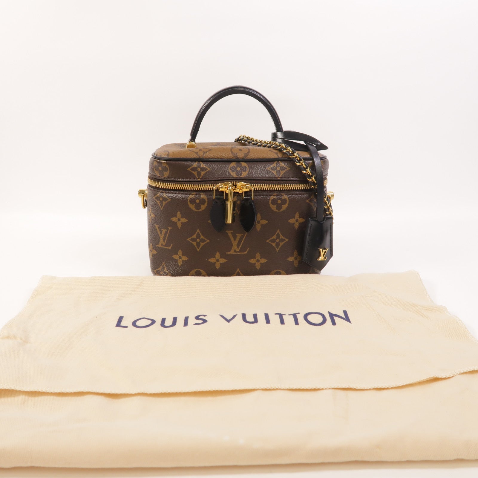 LOUIS VUITTON Monogram Reverse Vanity PM金扣手挽肩背兩用袋棕色