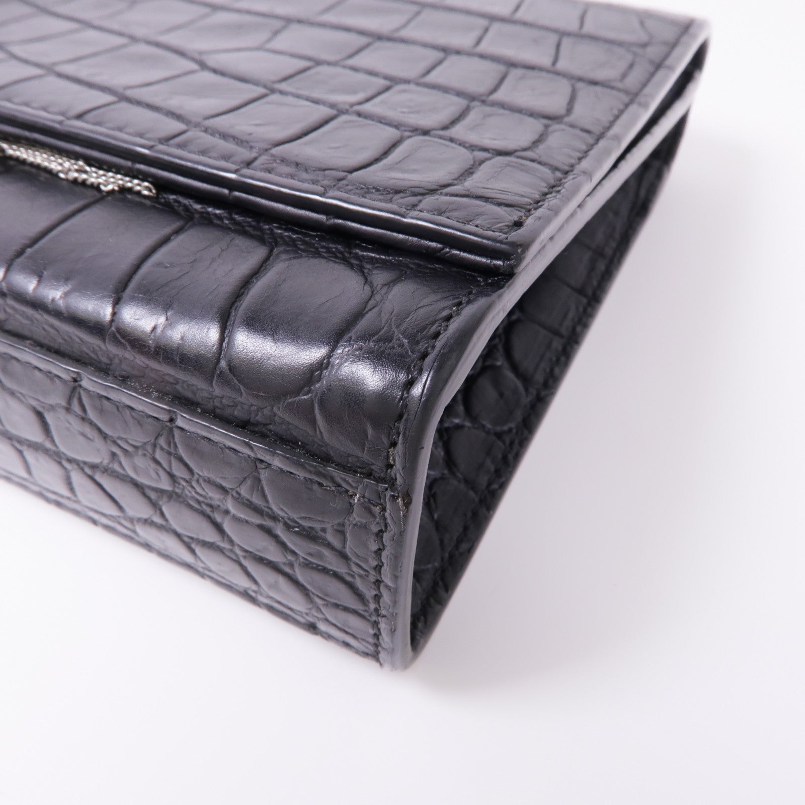 SAINT LAURENT 牛皮皮革Shoulder Bag銀扣鏈帶肩背袋