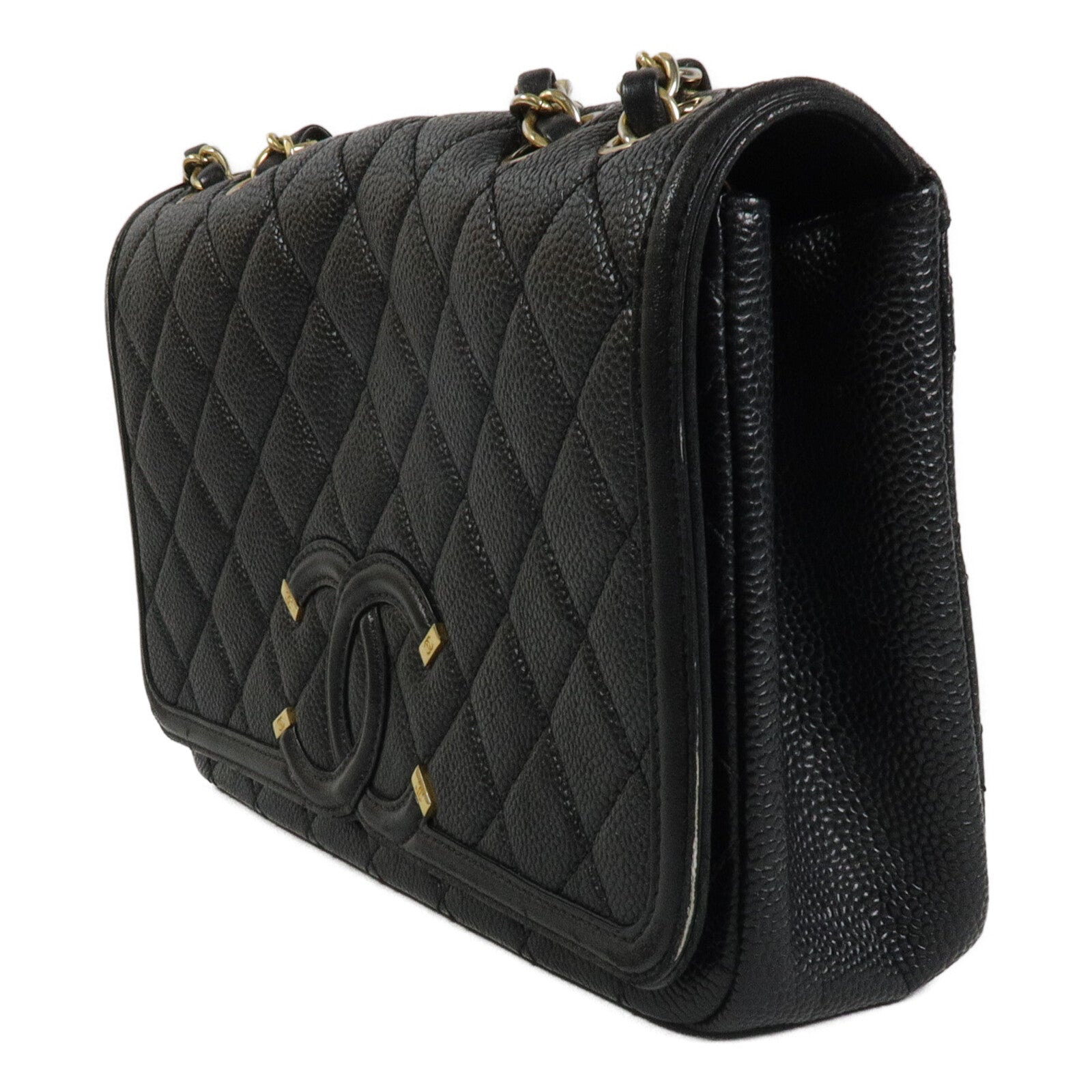 CHANEL 牛皮皮革CC Filigree鏈帶肩背袋