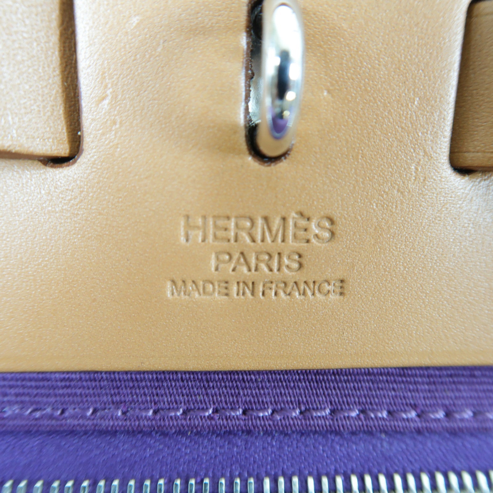 HERMES 帆布Herbag PM銀扣手挽肩背兩用袋紫色/啡色