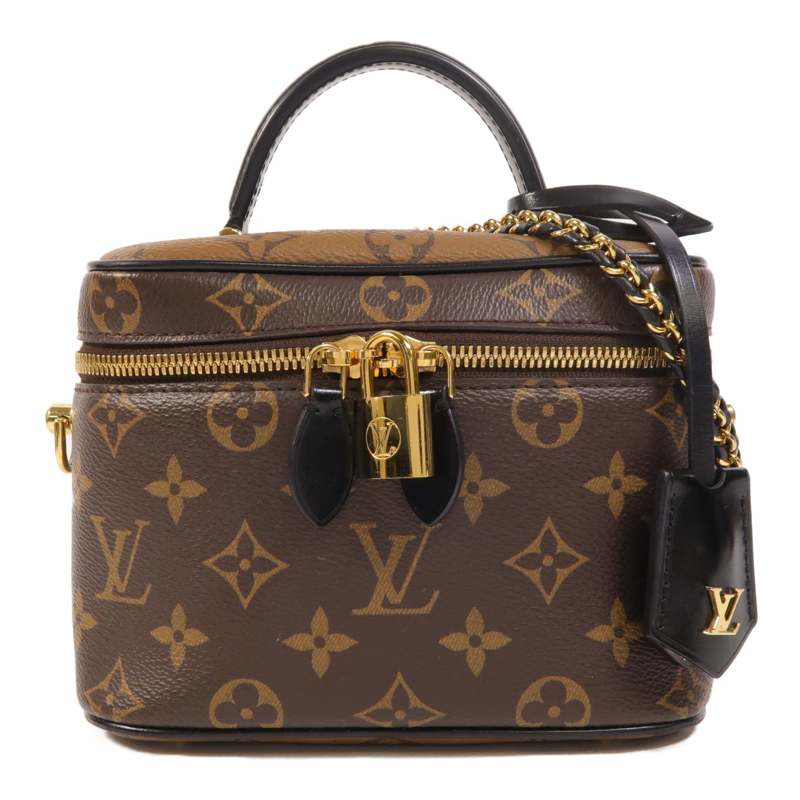 LOUIS VUITTON Monogram Reverse Vanity PM金扣手挽肩背兩用袋棕色