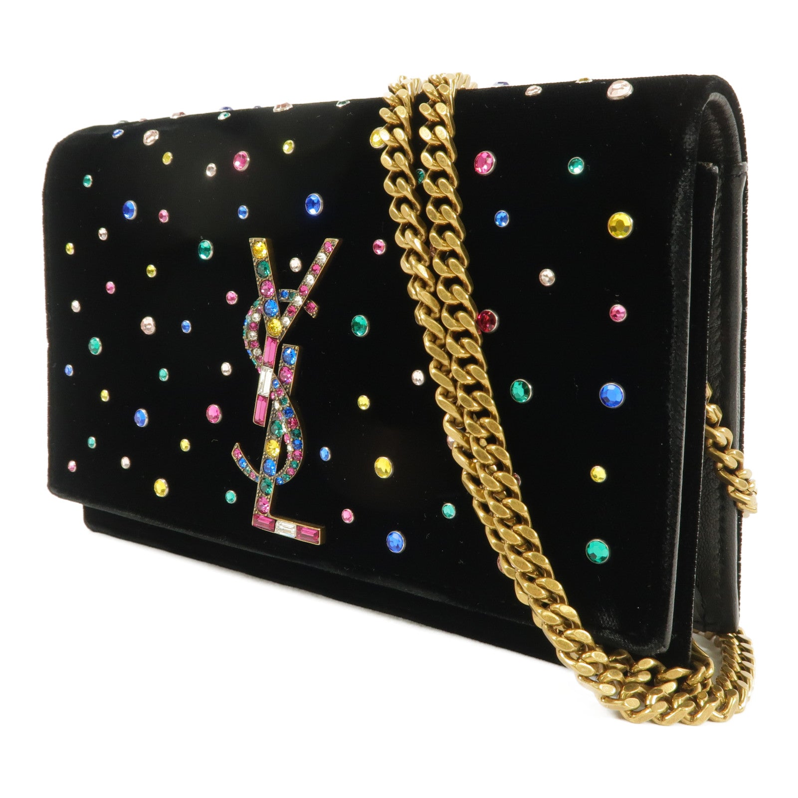SAINT LAURENT 天鵝絨Crossbody Shoulder Bag鏈帶肩背袋