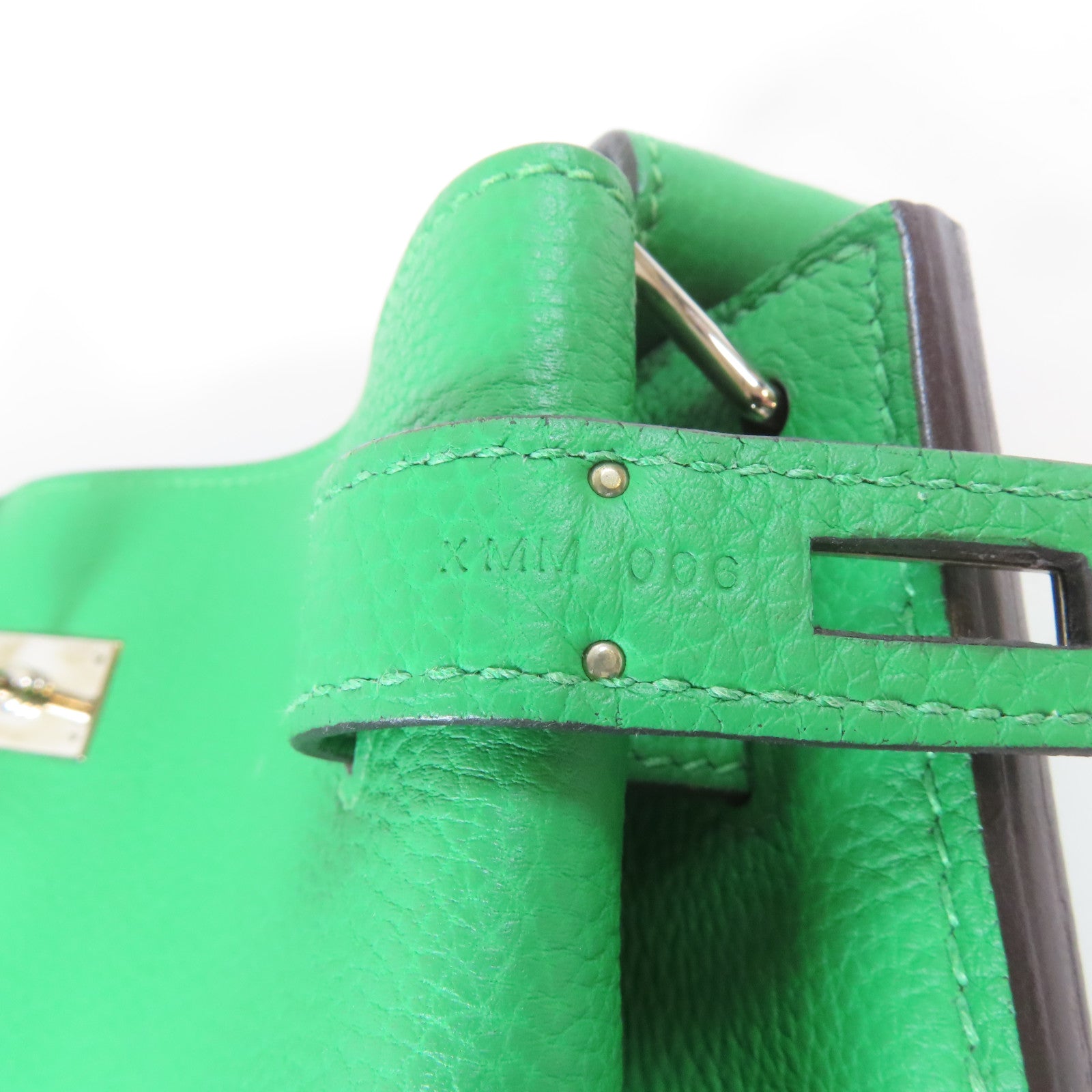 HERMES Togo皮革So Kelly 22銀扣肩背袋Bambou竹子綠色
