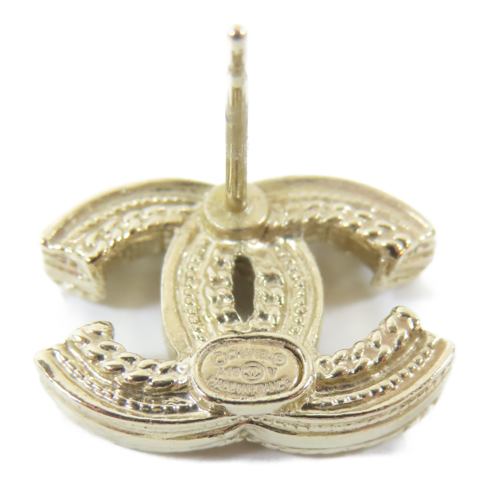 CHANEL 金屬Pierced Earrings耳環金色/白色