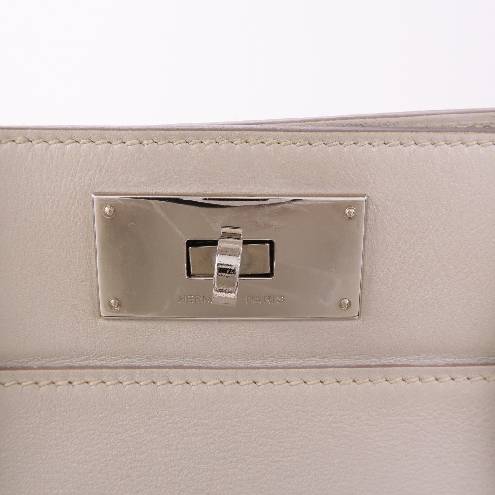 HERMES Swift皮革Tool Box 26銀扣手挽肩背兩用袋Pearl Grey